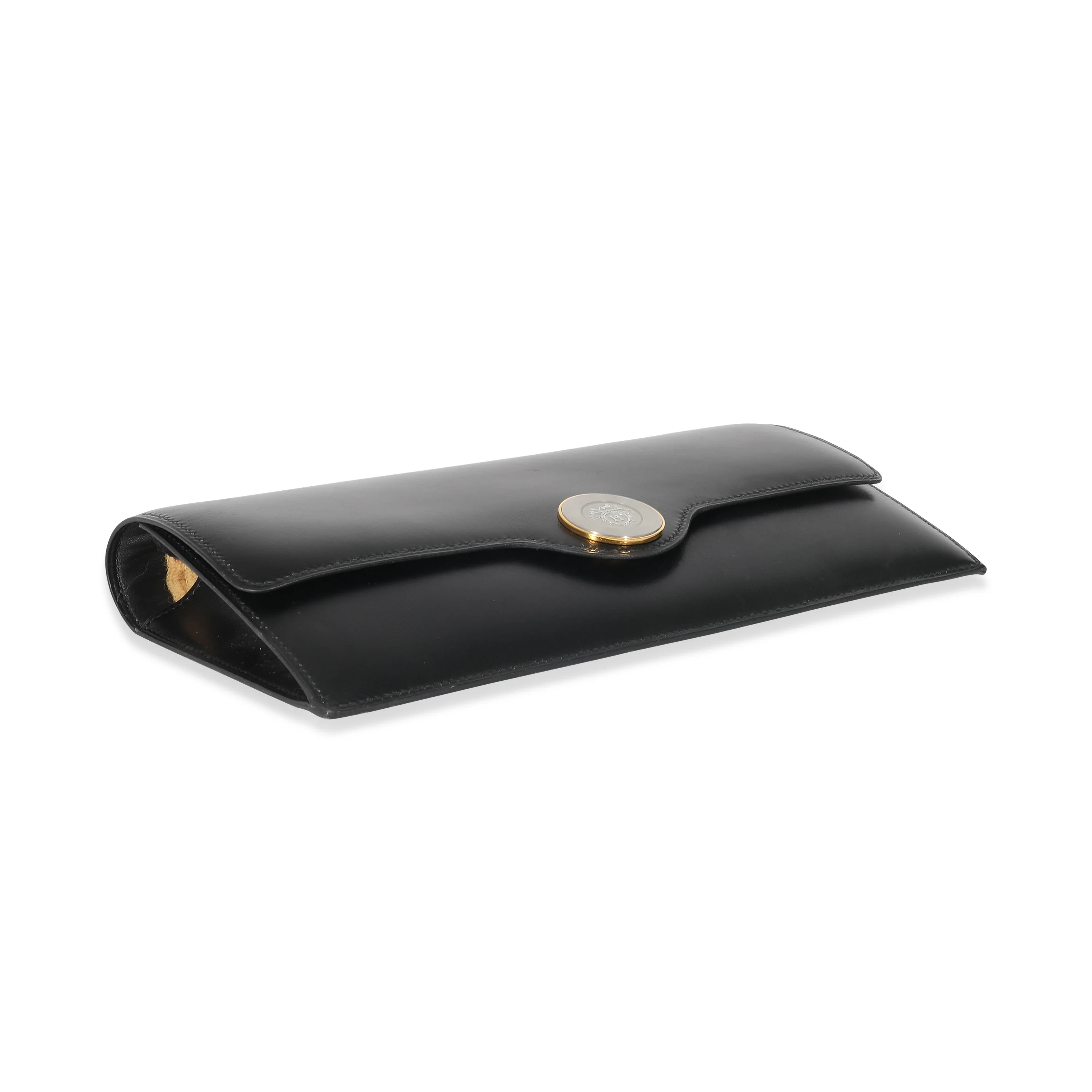Hermès Vintage Black Box Logo Plate Flap Clutch - Image 6