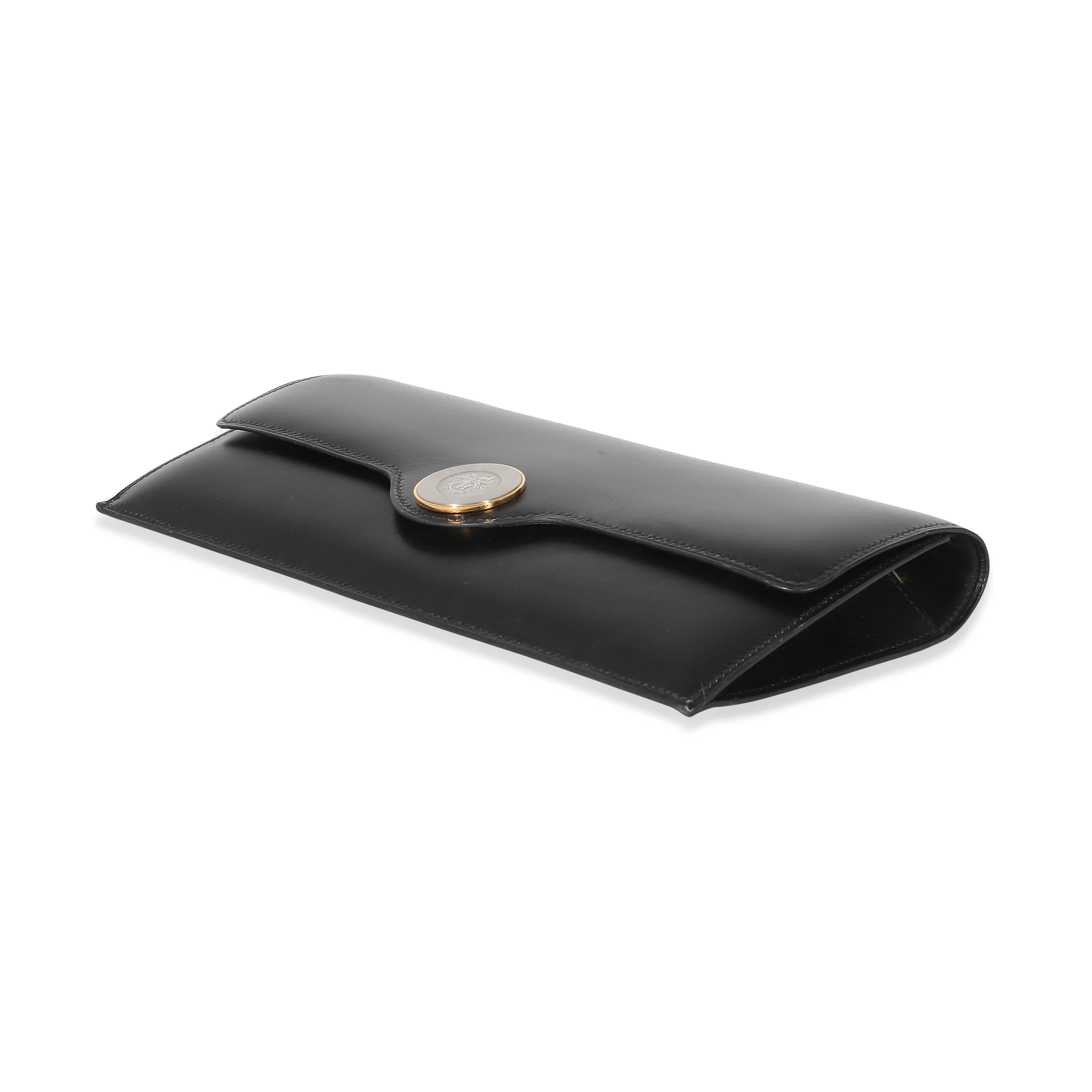 Hermès Vintage Black Box Logo Plate Flap Clutch - Image 7