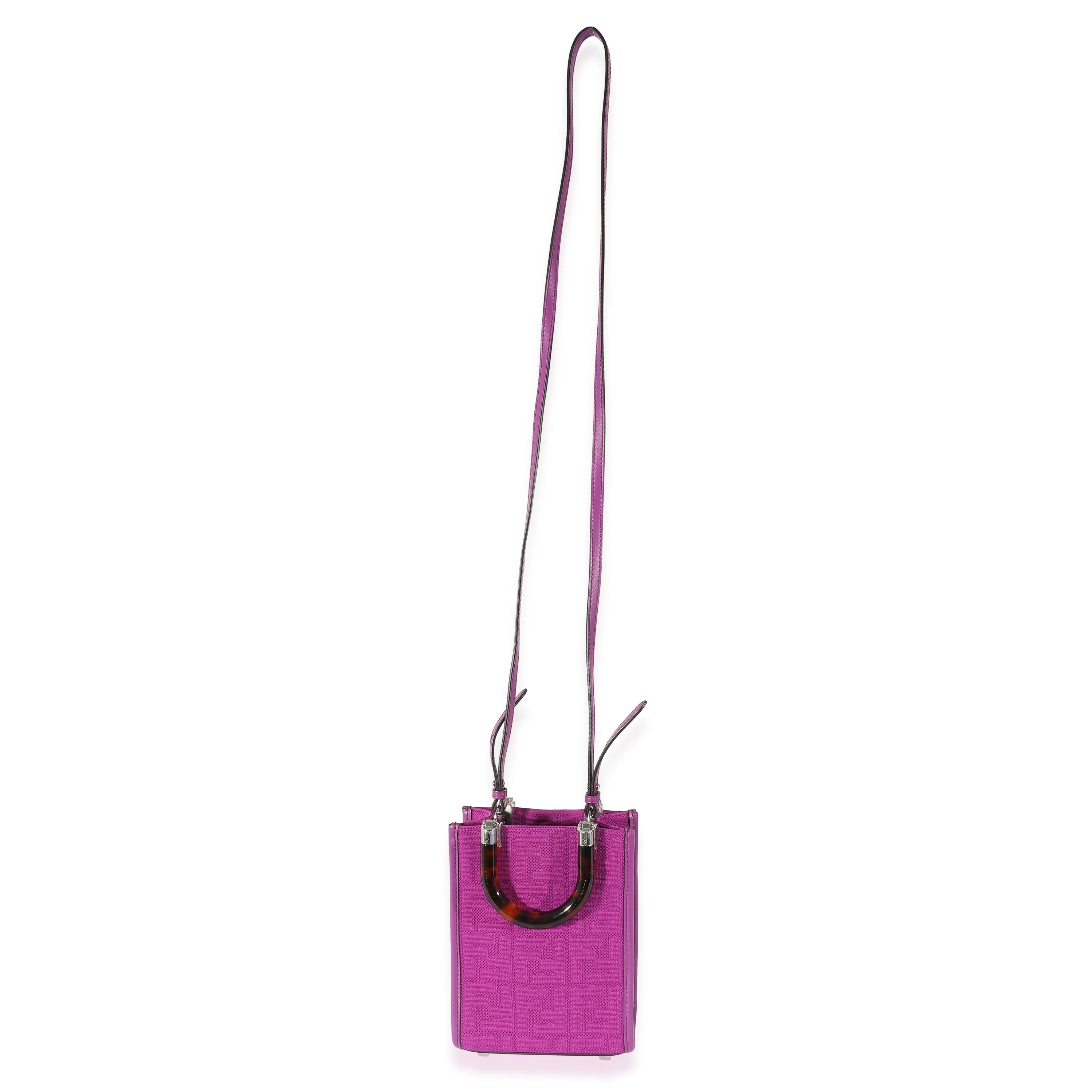 Fendi Purple FF Technical Fabric Vitello Mini Sunshine Shopper - Image 4