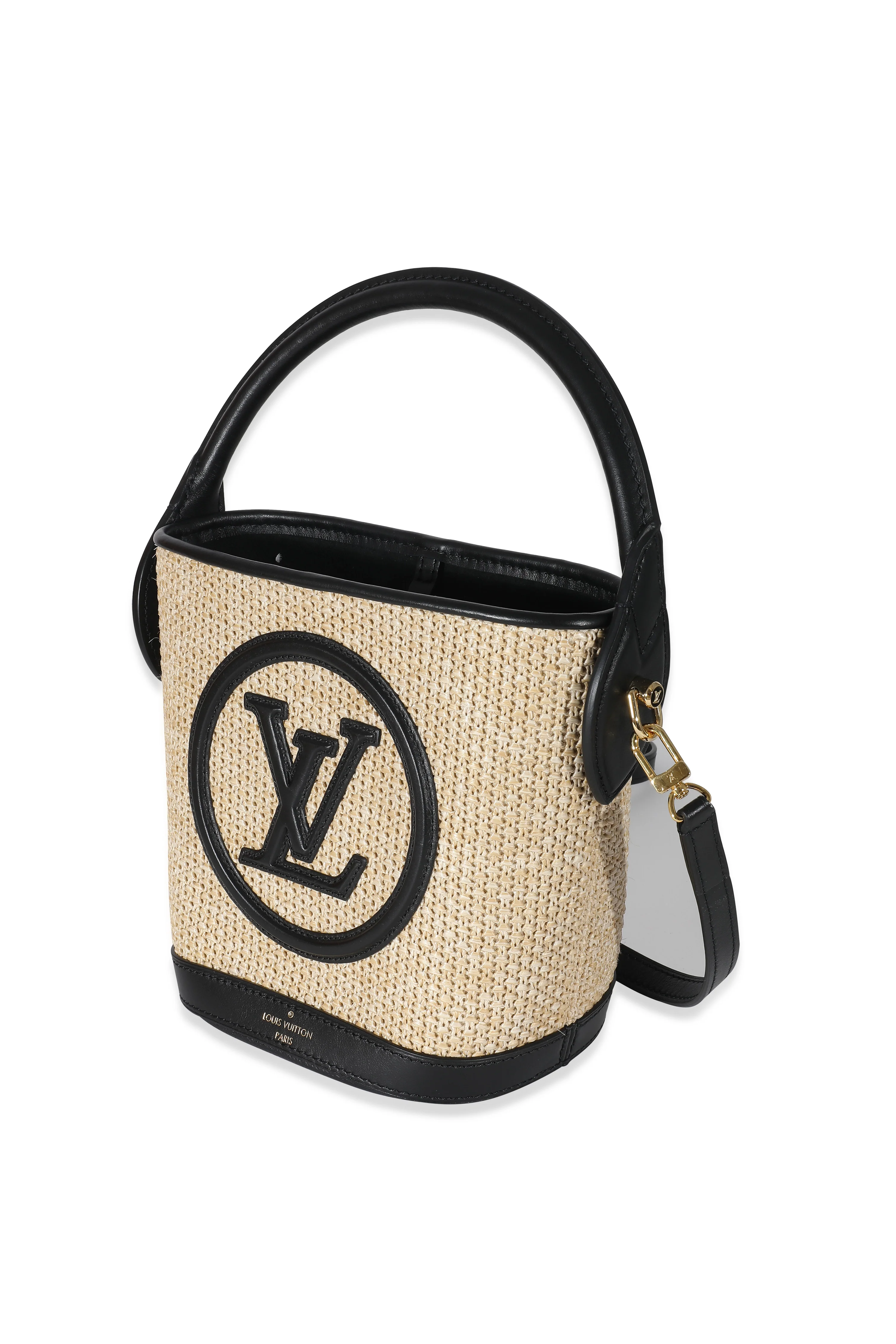 Louis Vuitton Black Beige Raffia Petit Bucket Bag - Image 2