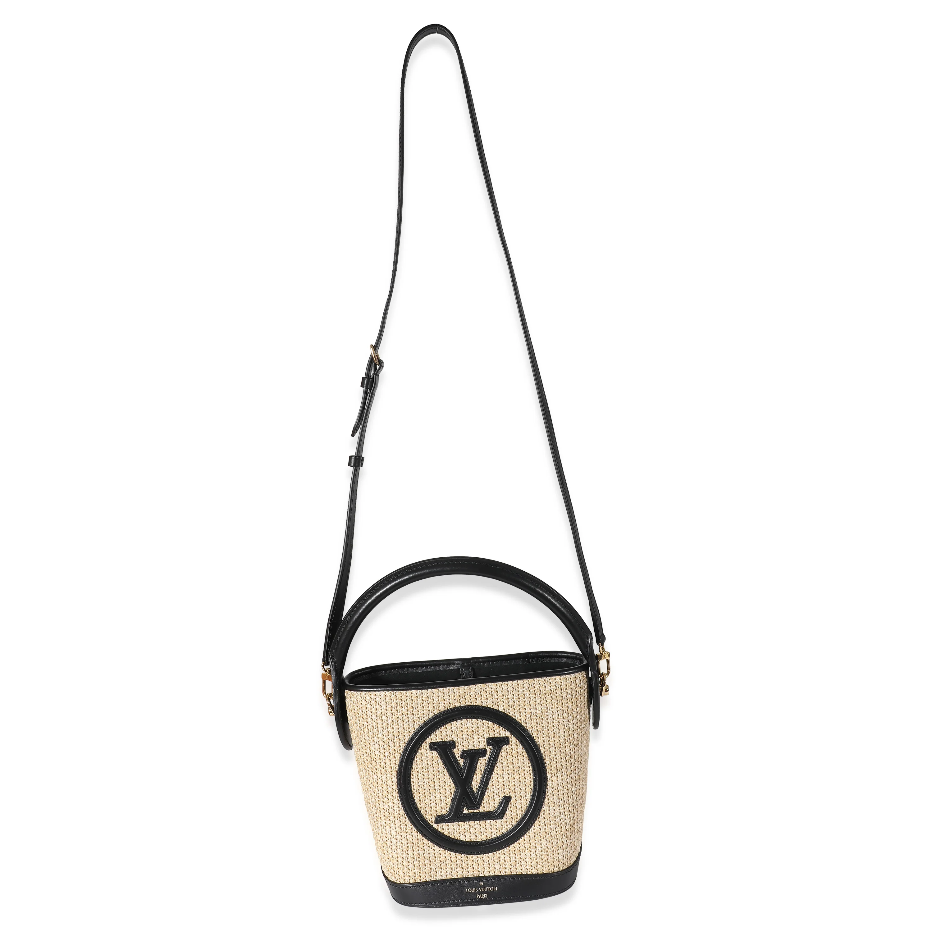 Louis Vuitton Black Beige Raffia Petit Bucket Bag - Image 4