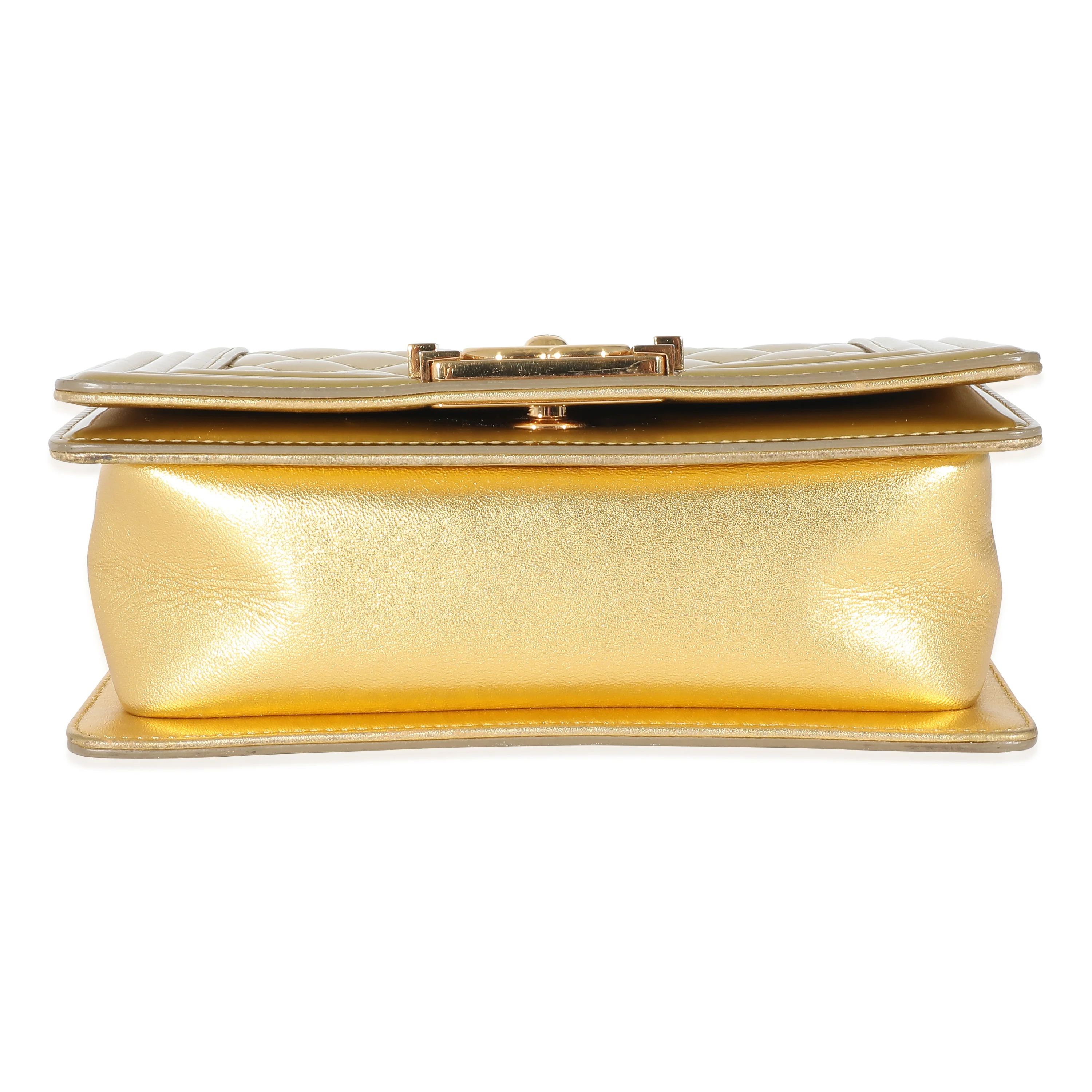 Chanel Gold Quilted Patent Small Boy Bag - Image 4