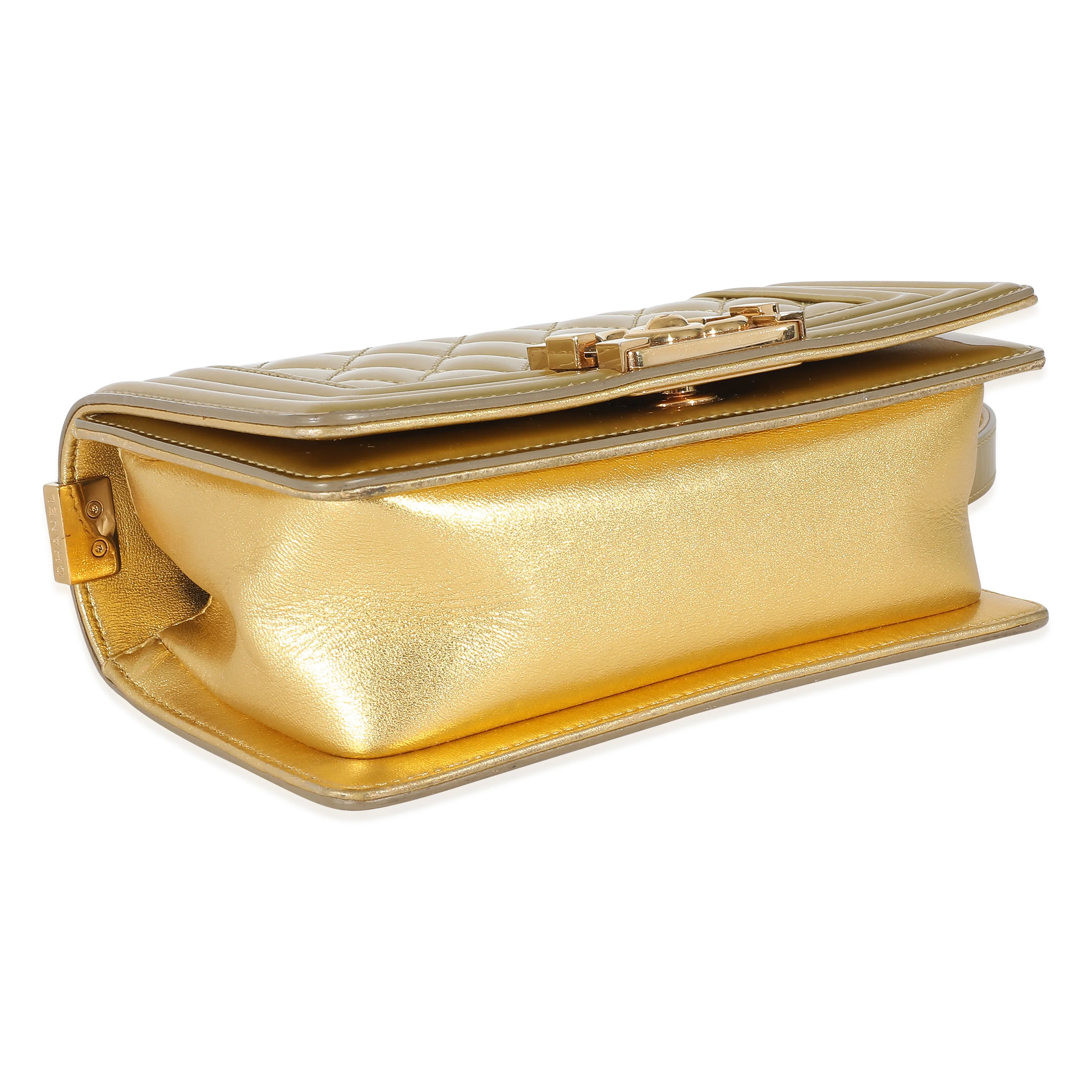 Chanel Gold Quilted Patent Small Boy Bag - Image 5