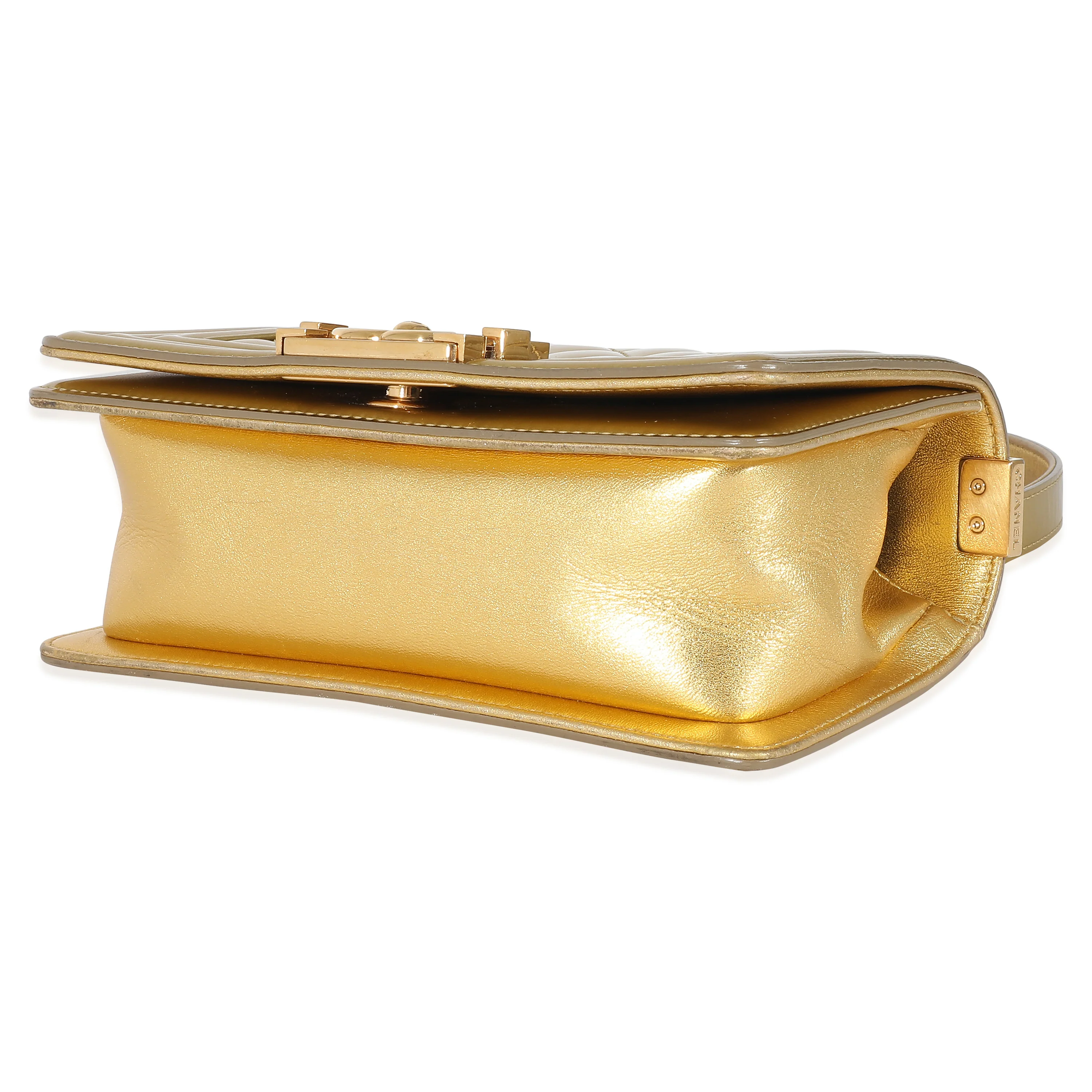 Chanel Gold Quilted Patent Small Boy Bag - Image 6