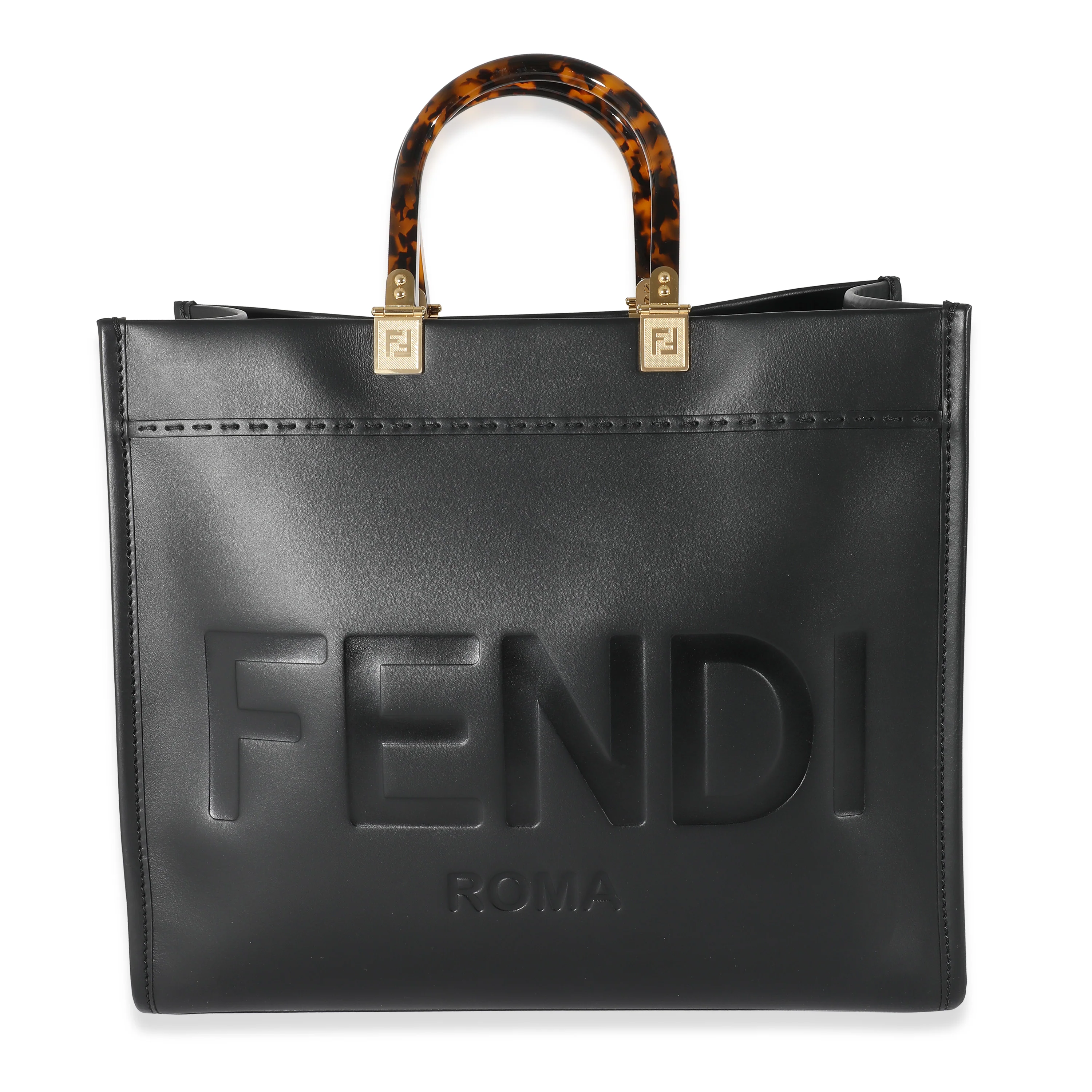 Fendi Black Vitello King Sunshine Medium Sunshine Shopper