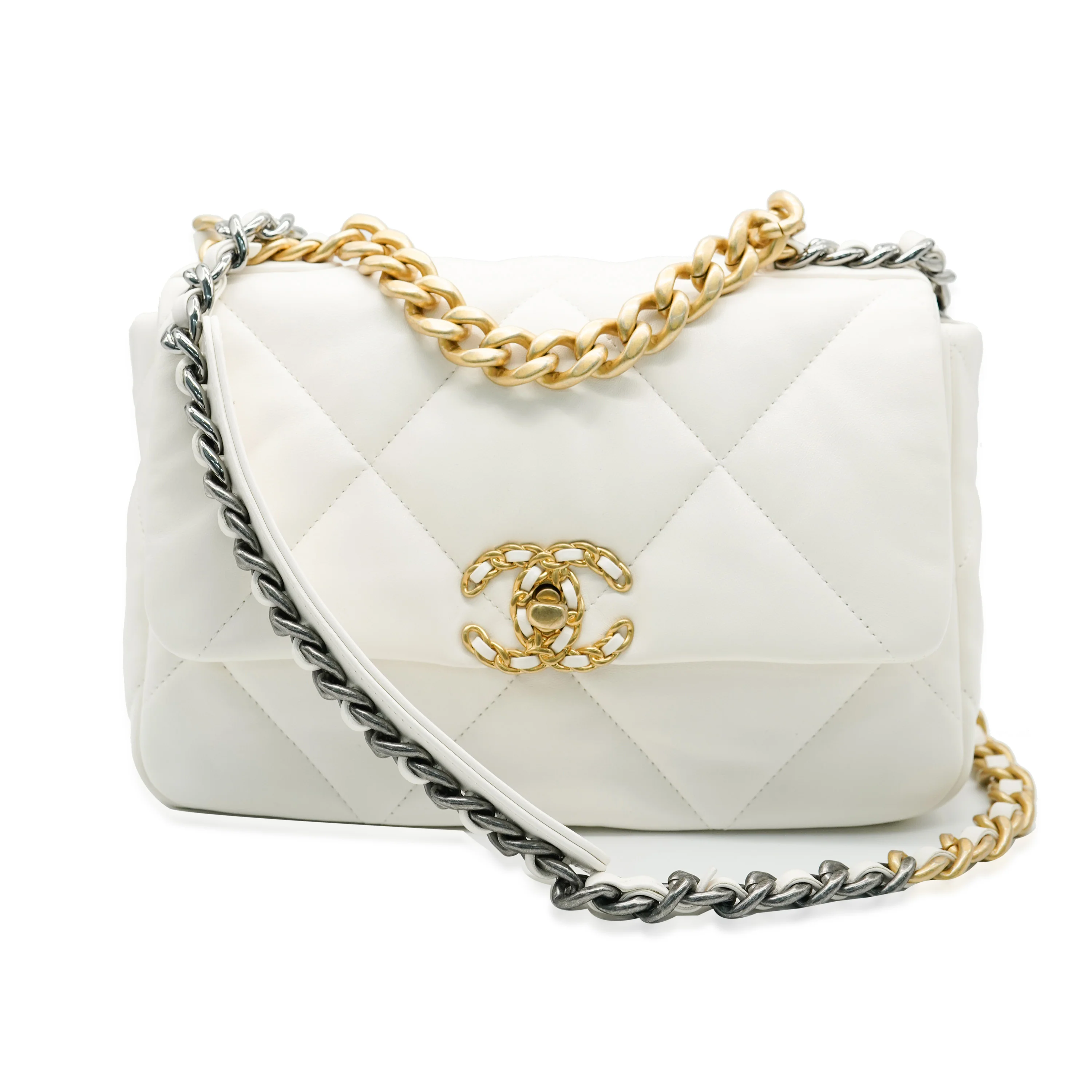 Chanel Cream Lambskin Chanel 19 Flap Bag