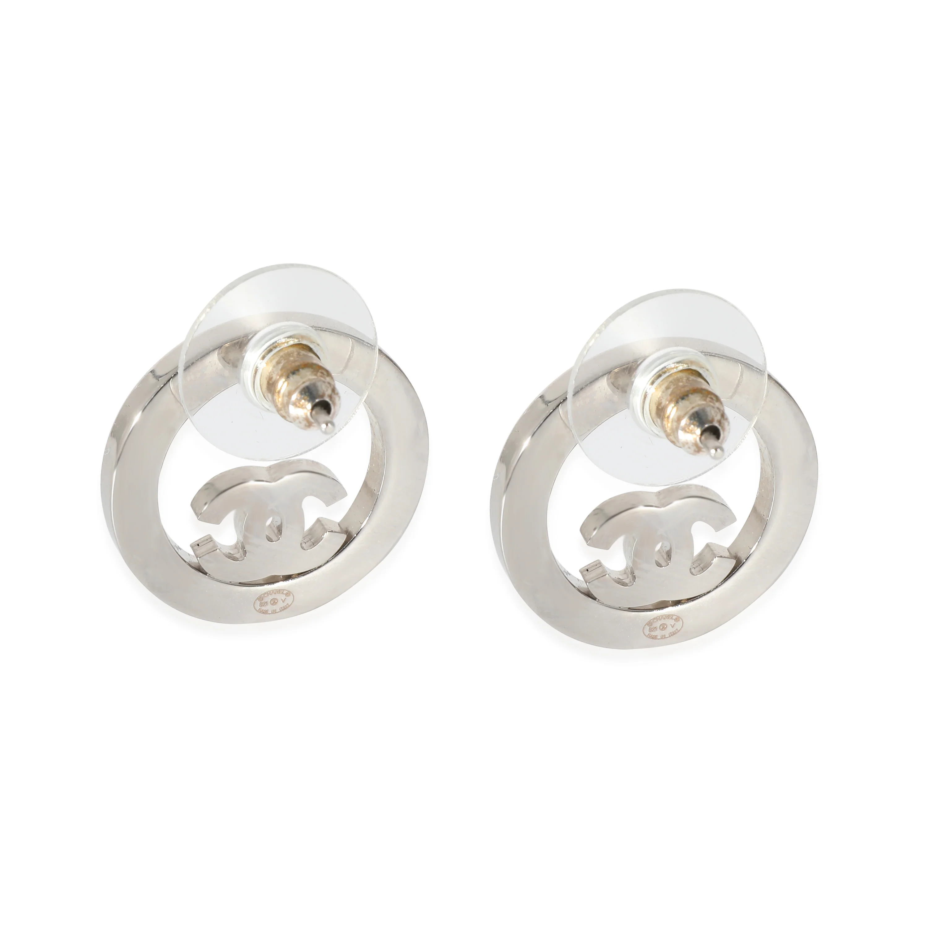 Silver Tone Chanel 2021 CC Strass Earrings - Image 3