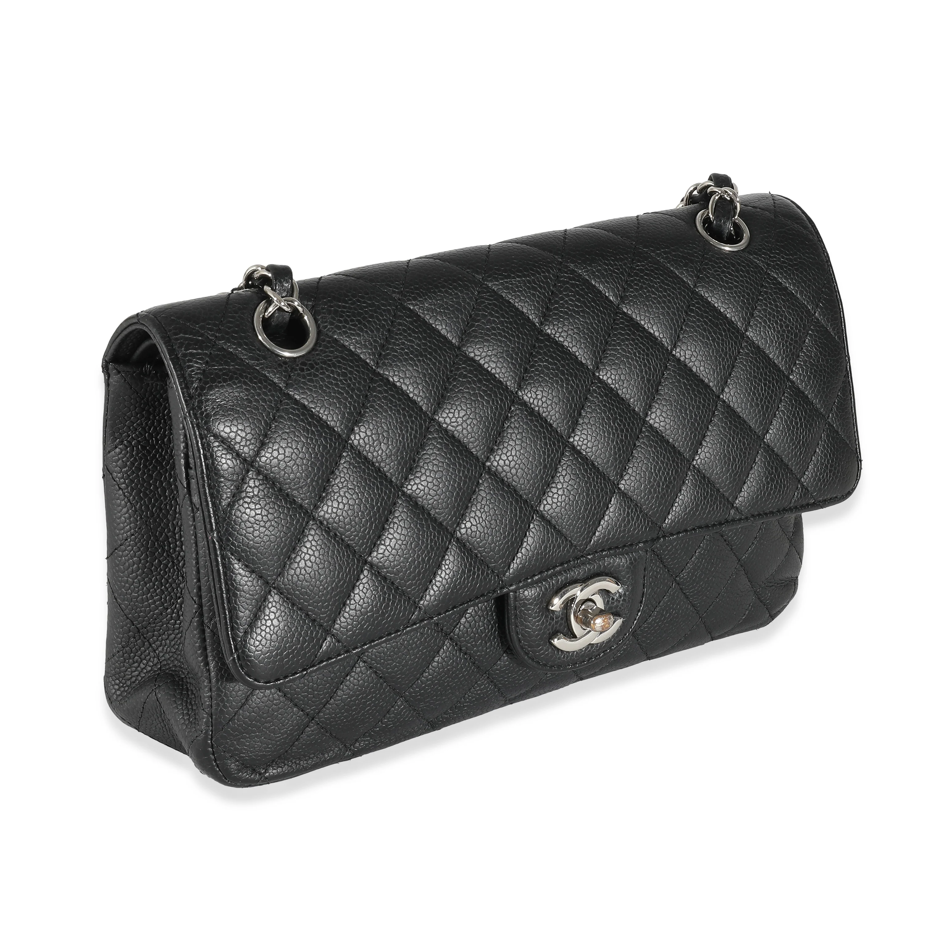 Black Quilted Caviar Medium Classic Double Flap Handbag - Image 4