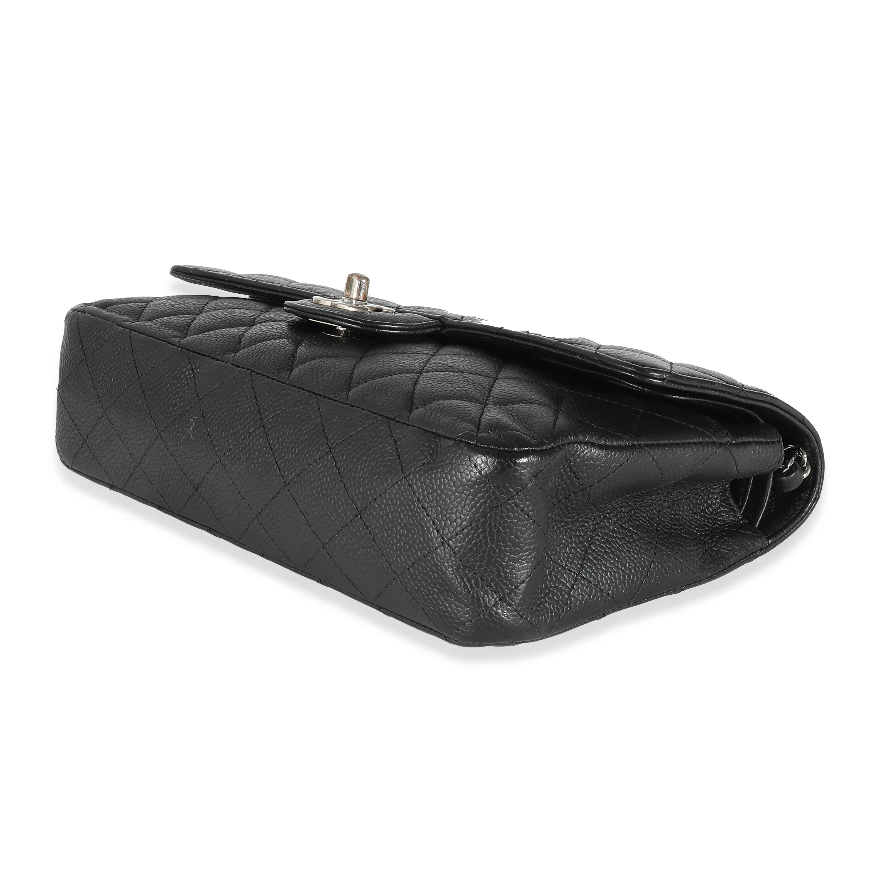 Black Quilted Caviar Medium Classic Double Flap Handbag - Image 5