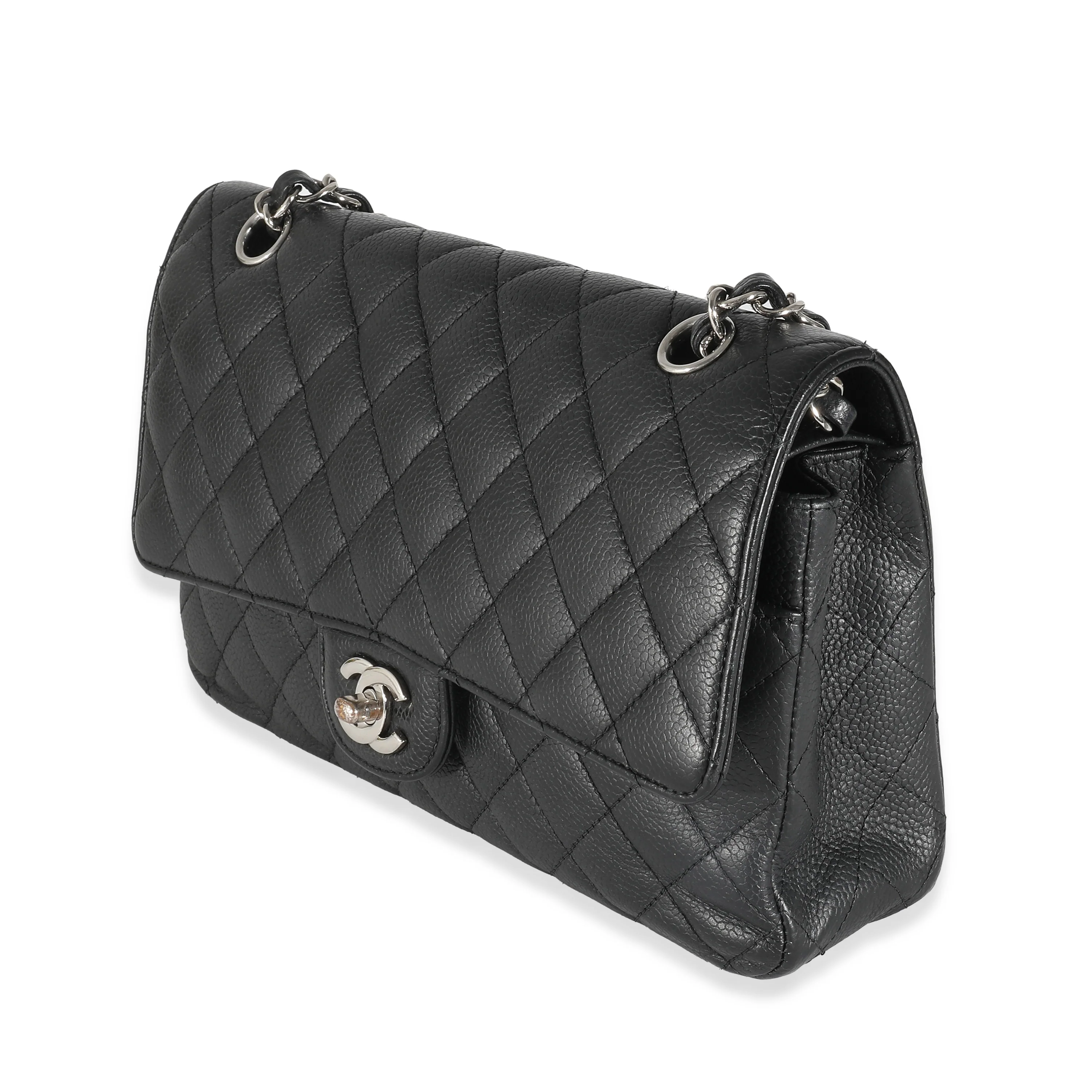 Black Quilted Caviar Medium Classic Double Flap Handbag - Image 9