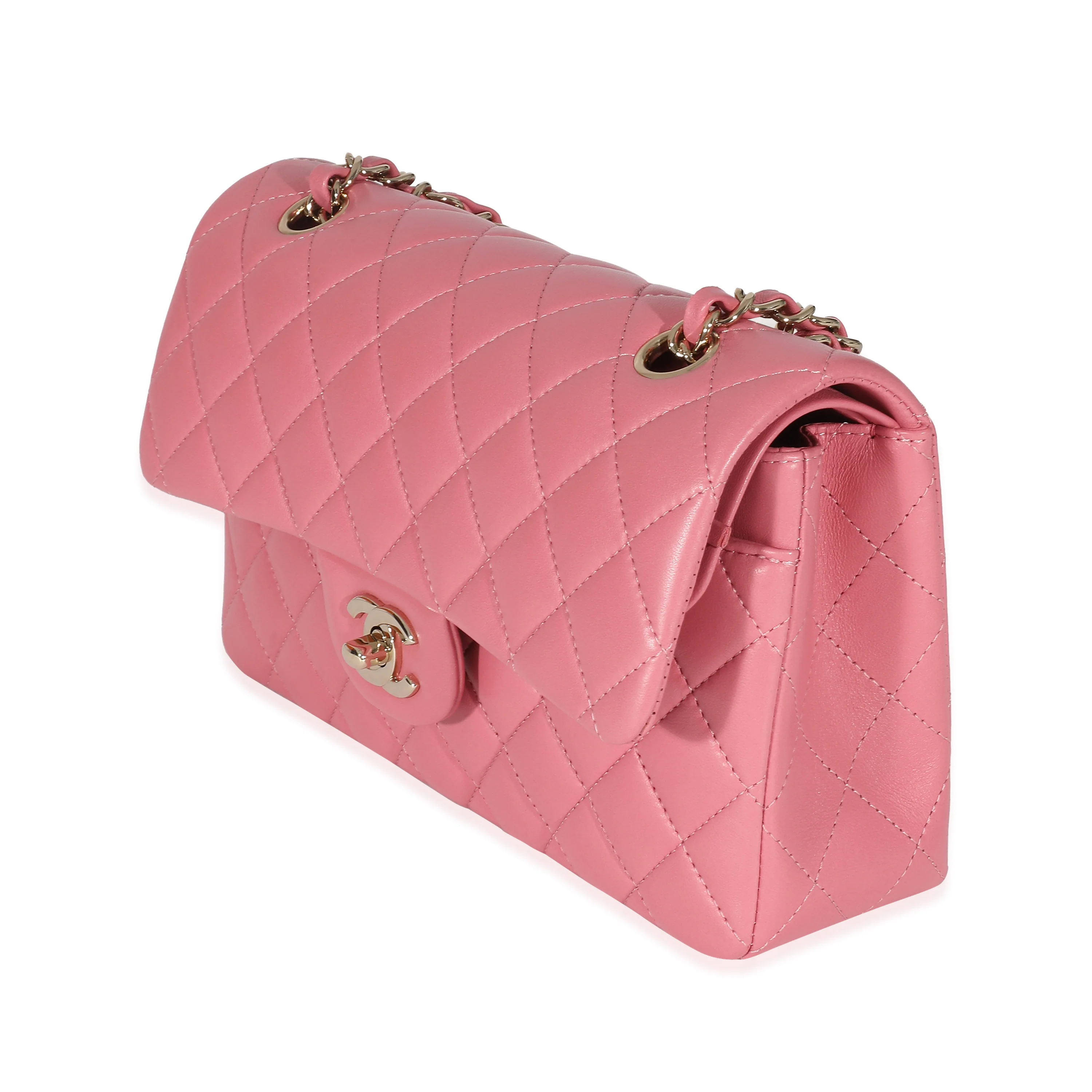 Chanel Pink Quilted Lambskin Small Classic Double Flap Bag - Image 2