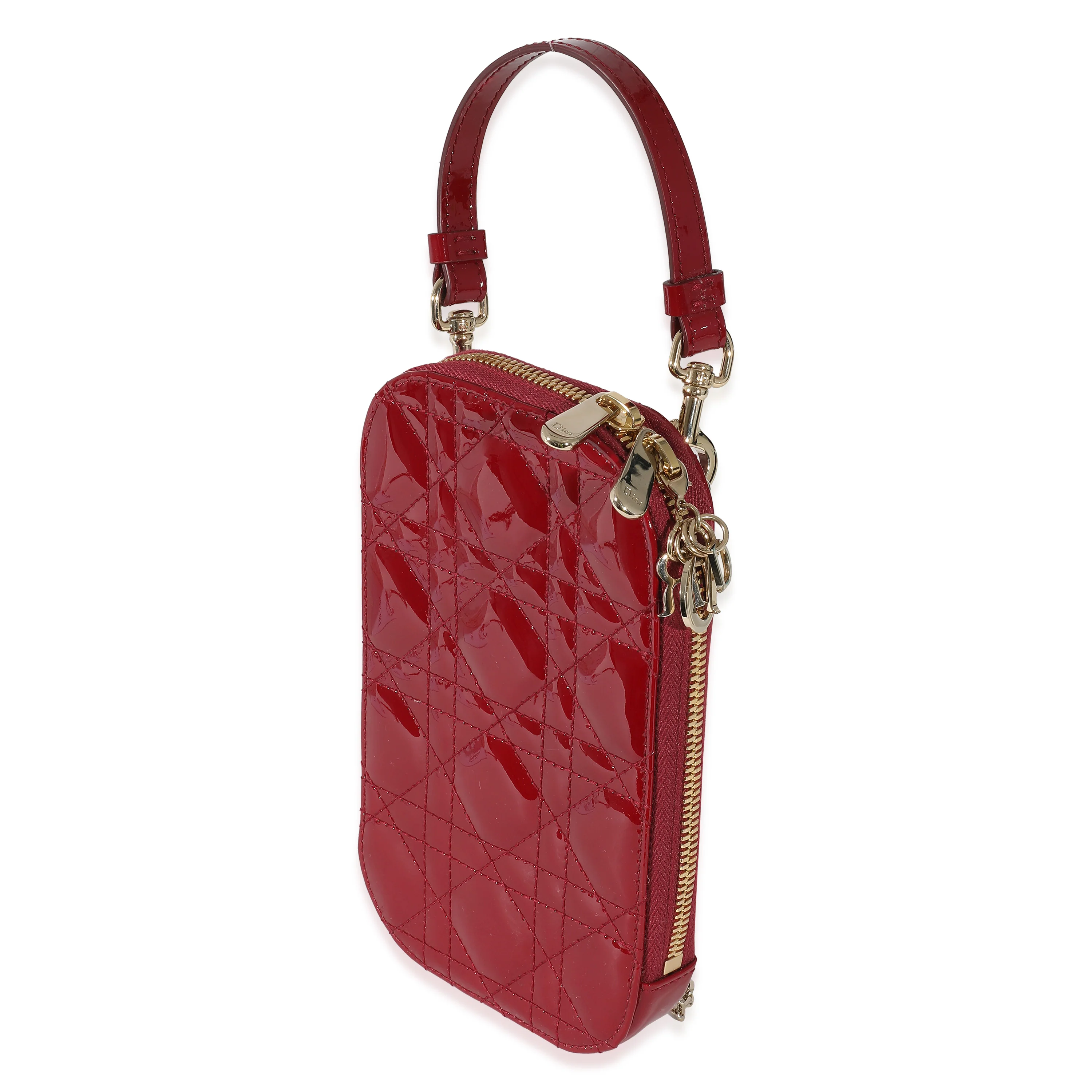 Christian Dior Cherry Red Patent Cannage Lady Dior Phone Holder - Image 2