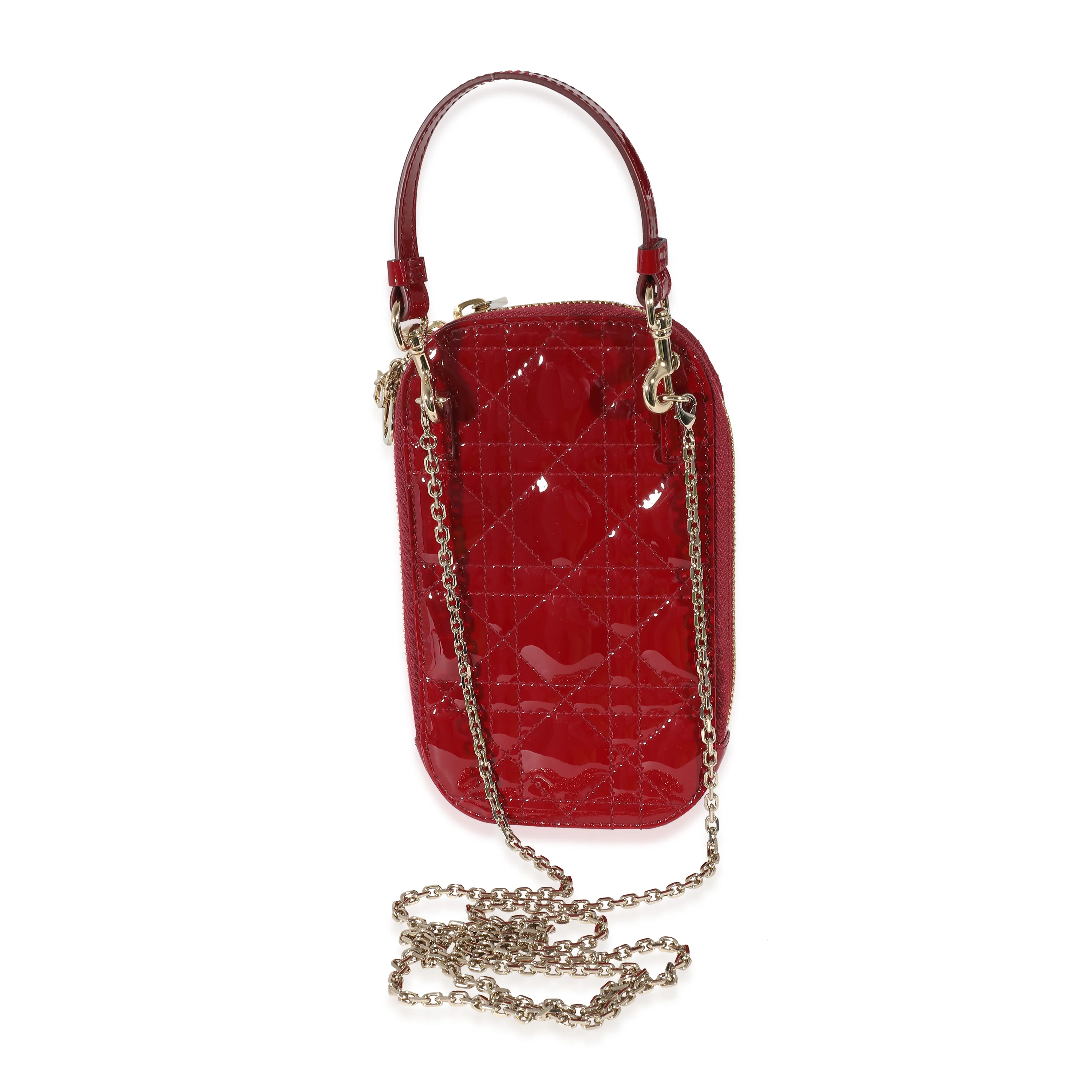 Christian Dior Cherry Red Patent Cannage Lady Dior Phone Holder - Image 3