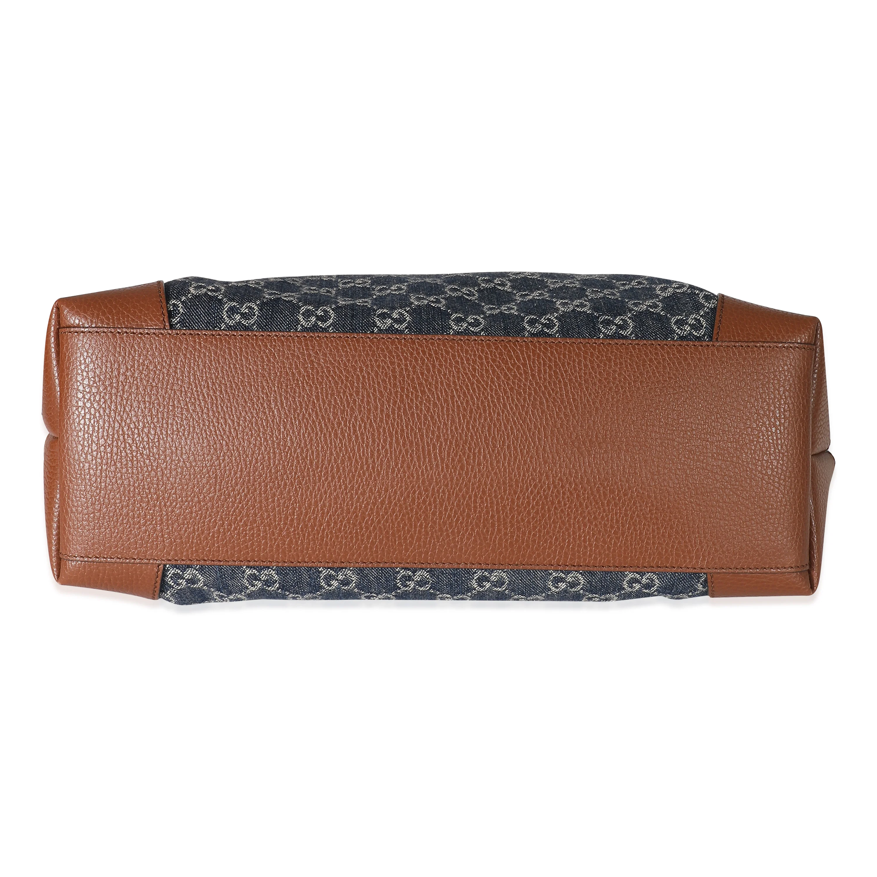 Gucci Blue GG Monogram Denim Medium Ophidia Shopping Tote - Image 4