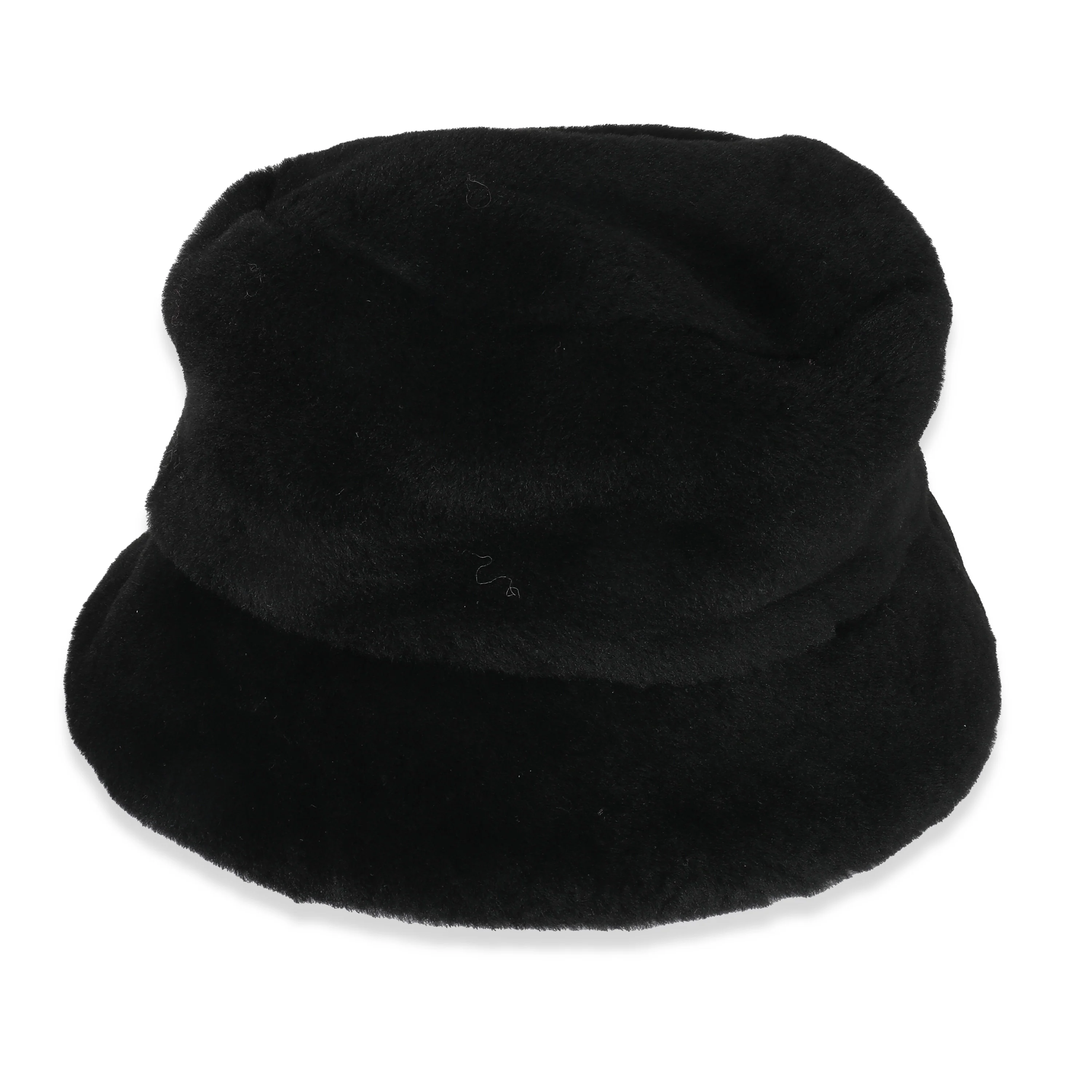 Prada Black Shearling Logo Bucket Hat L - Image 3