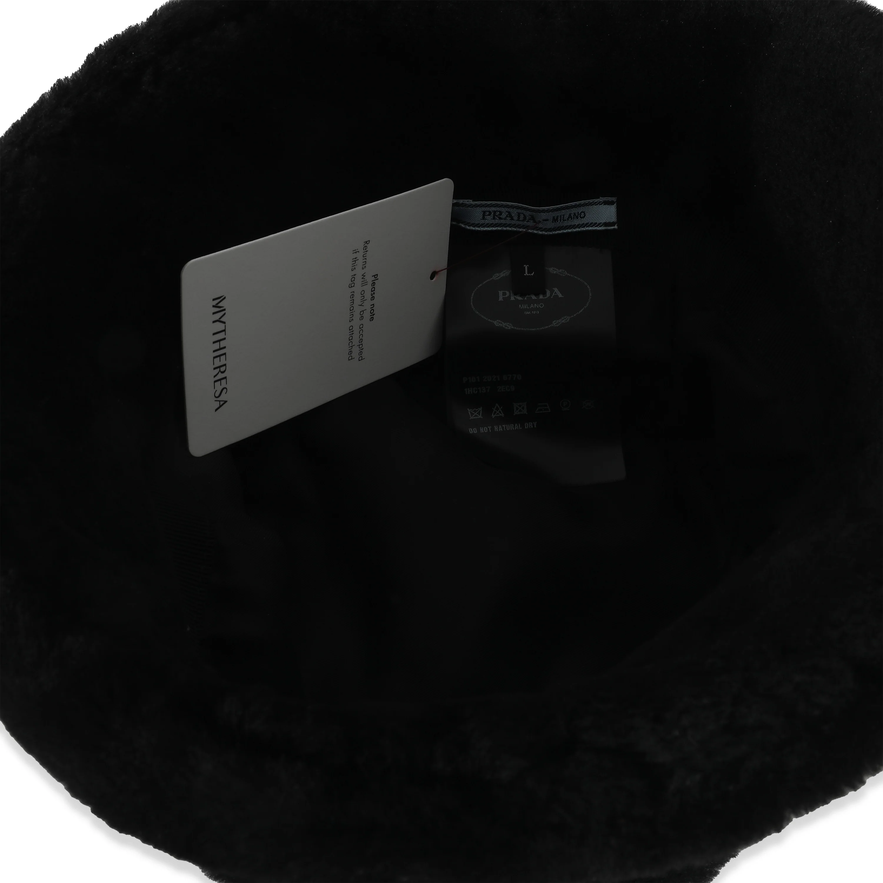 Prada Black Shearling Logo Bucket Hat L - Image 4