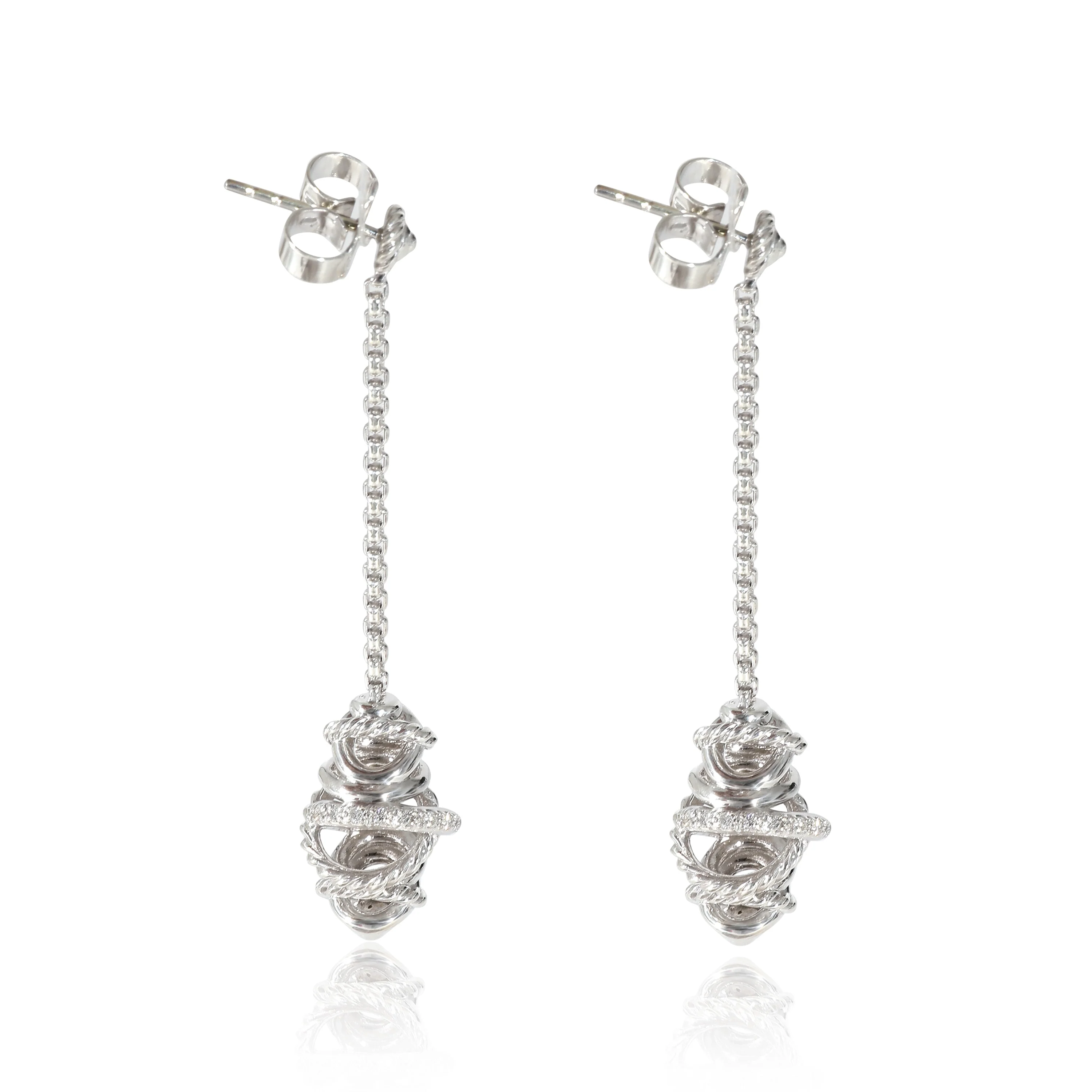 Crossover Diamond Chain Drop Earrings in Sterling Silver 0.22 CTW - Image 2