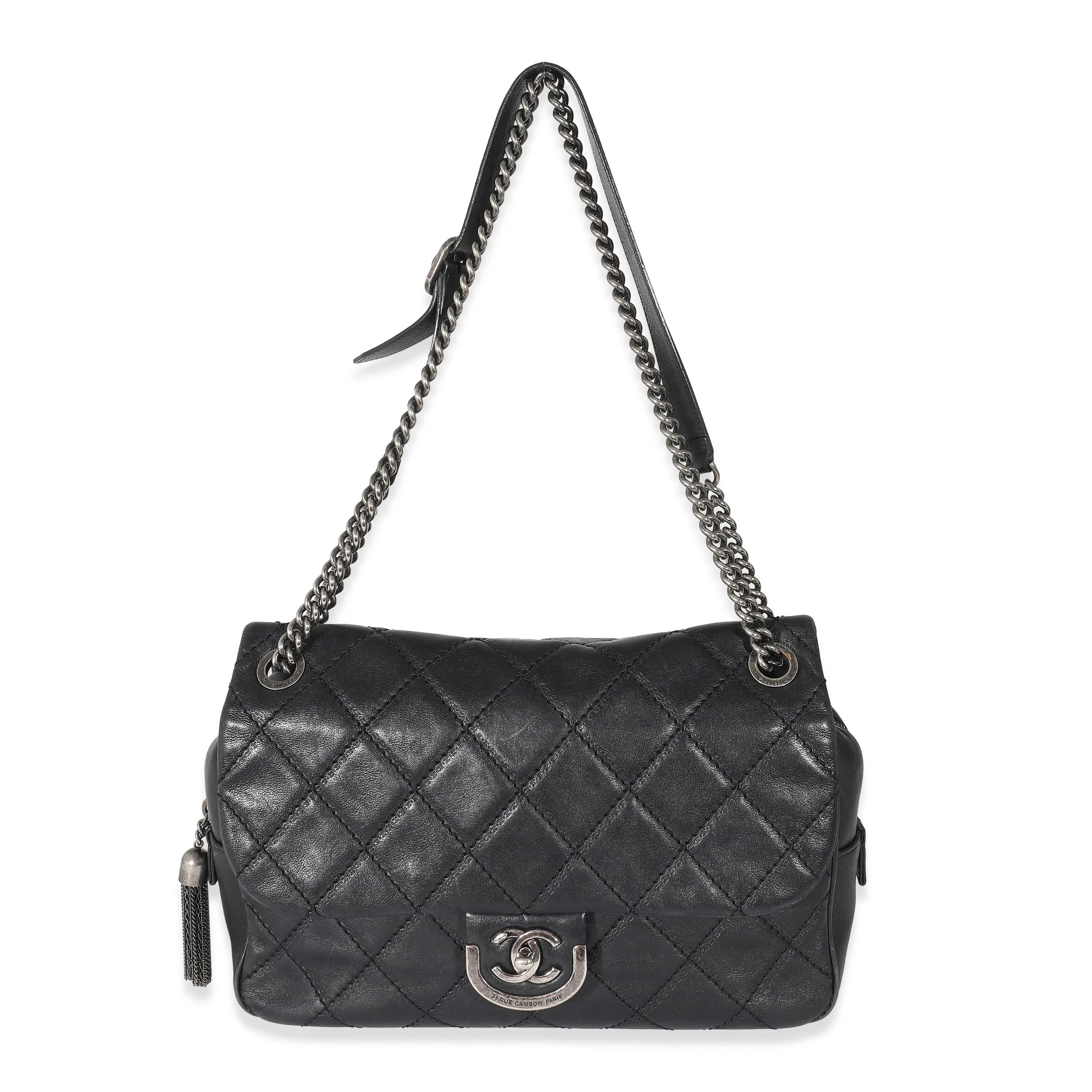 Black Quilted Calfskin Paris Edinburgh Coco Sporran Jumbo Flap Bag - Image 4