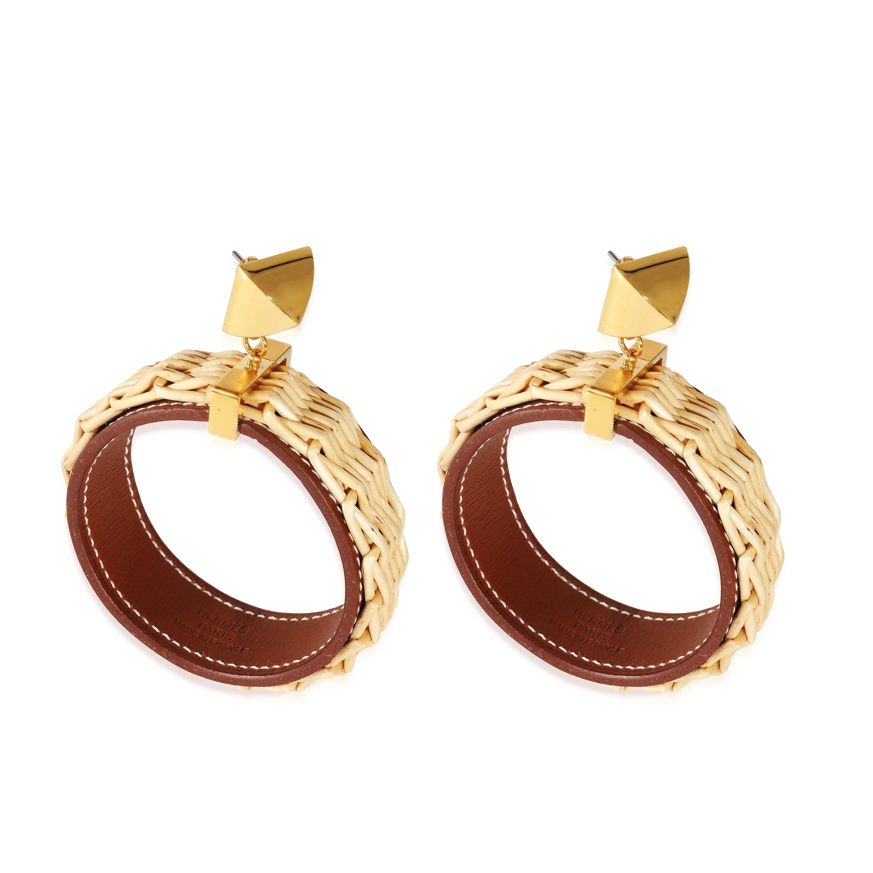 Gold Plated Hermès Medor Picnic Earrings in Swift Calfskin - Image 2