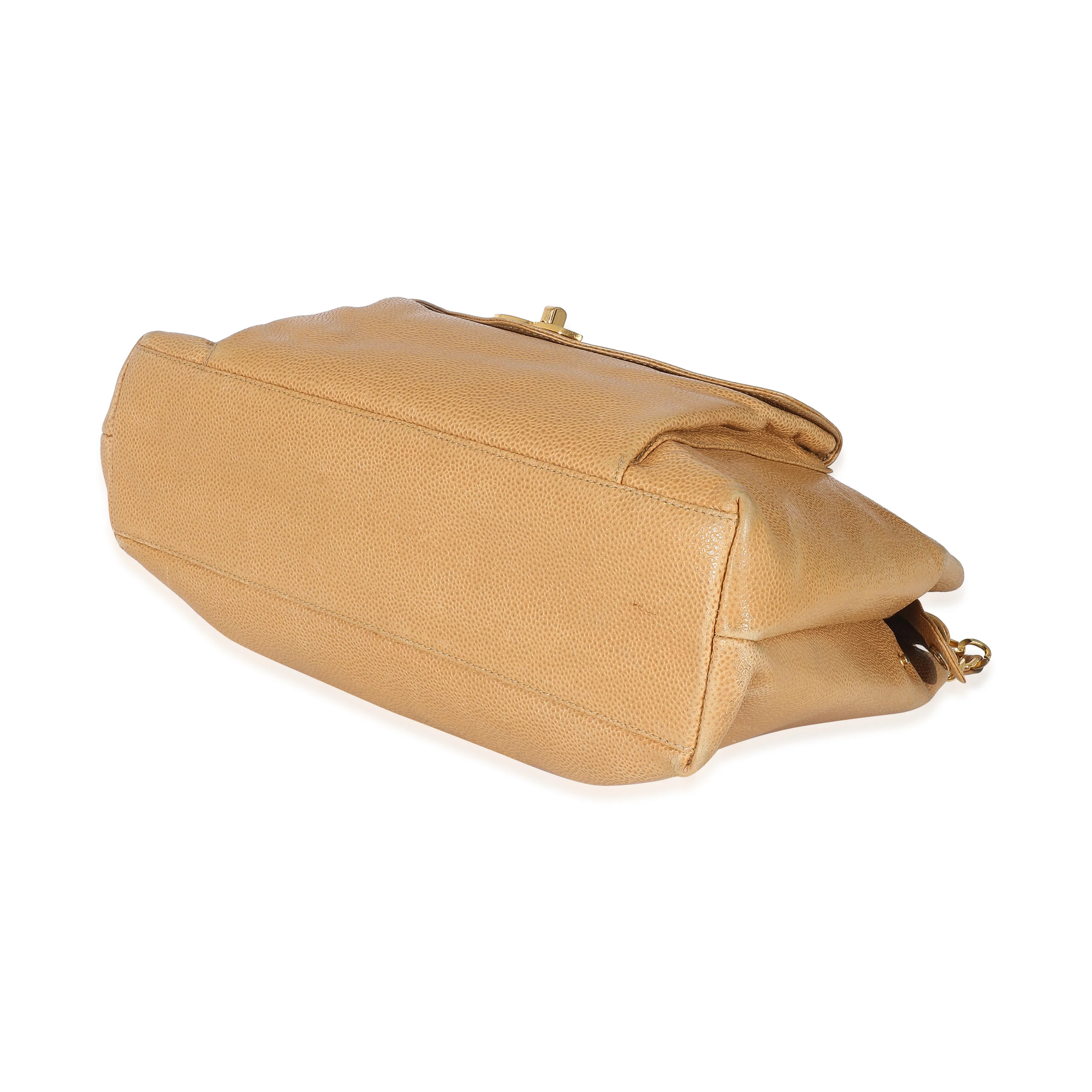 Chanel Vintage Beige Caviar Front Pocket CC Shopper - Image 7