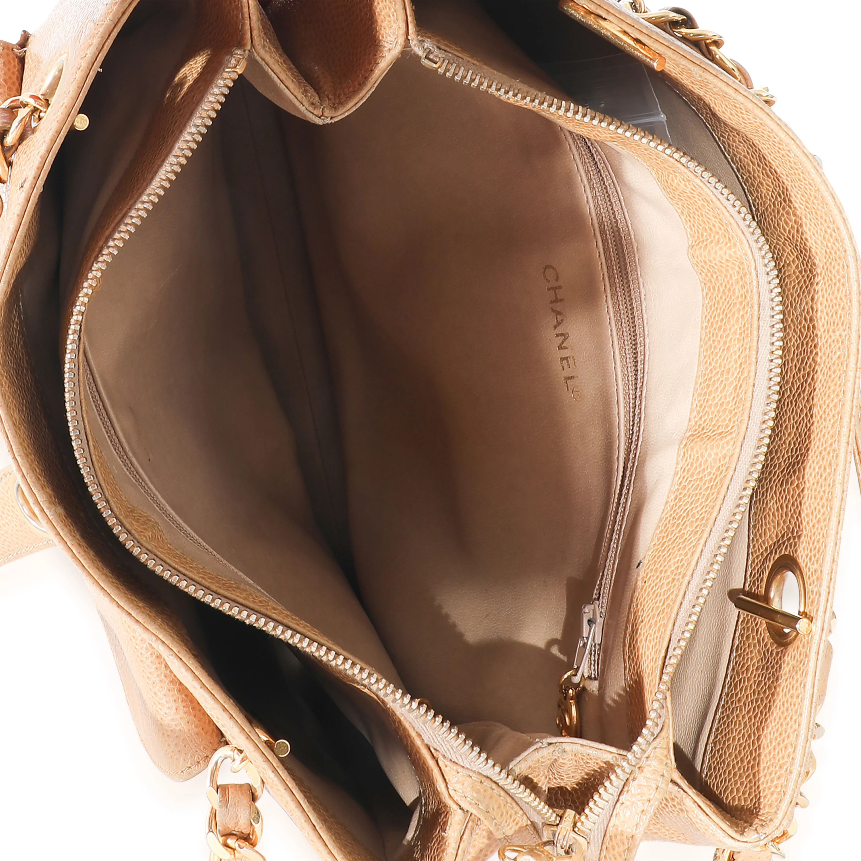 Chanel Vintage Beige Caviar Front Pocket CC Shopper - Image 8