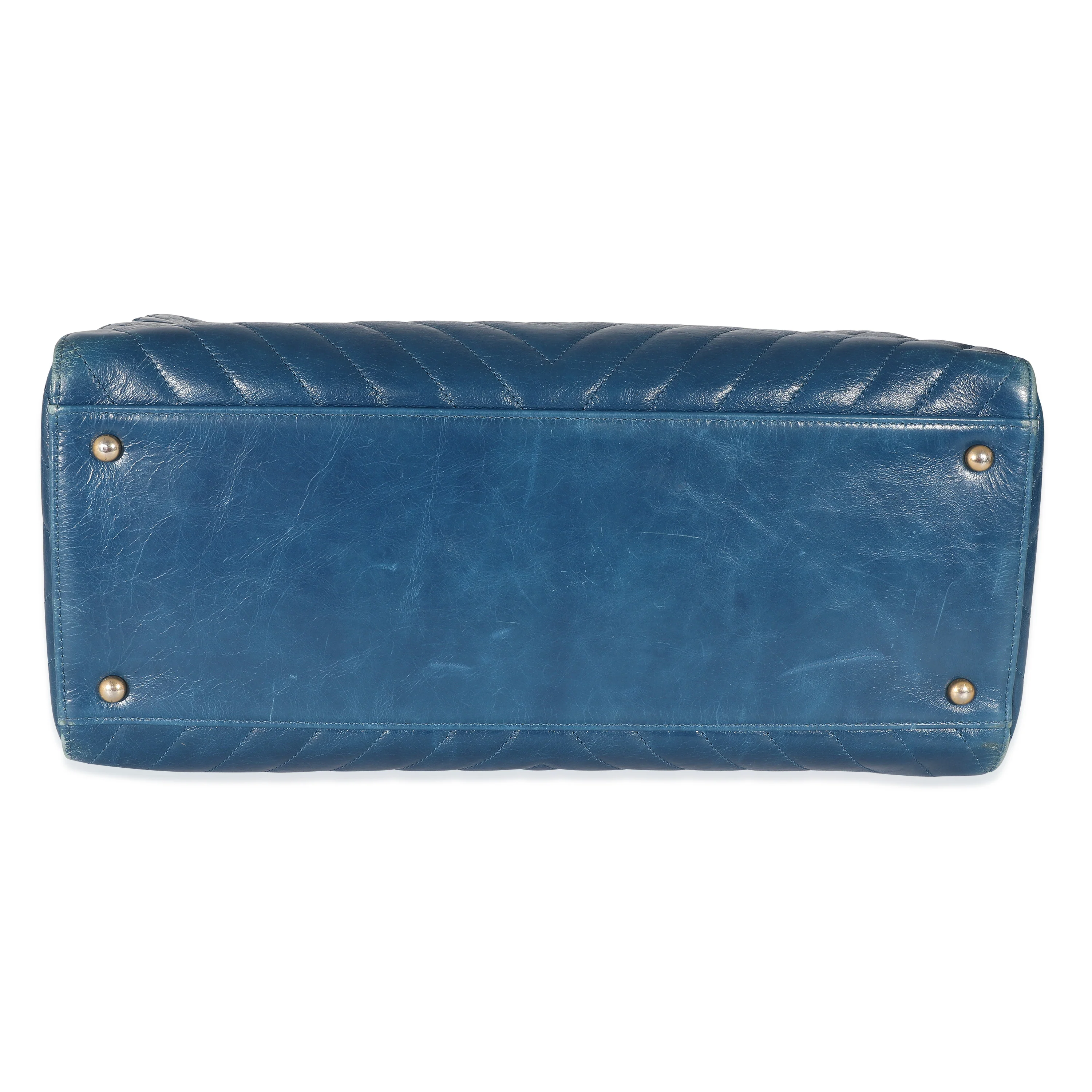 Chanel Blue Aged Calfskin Chevron Large Coco Handle Shopping Tote - Image 5