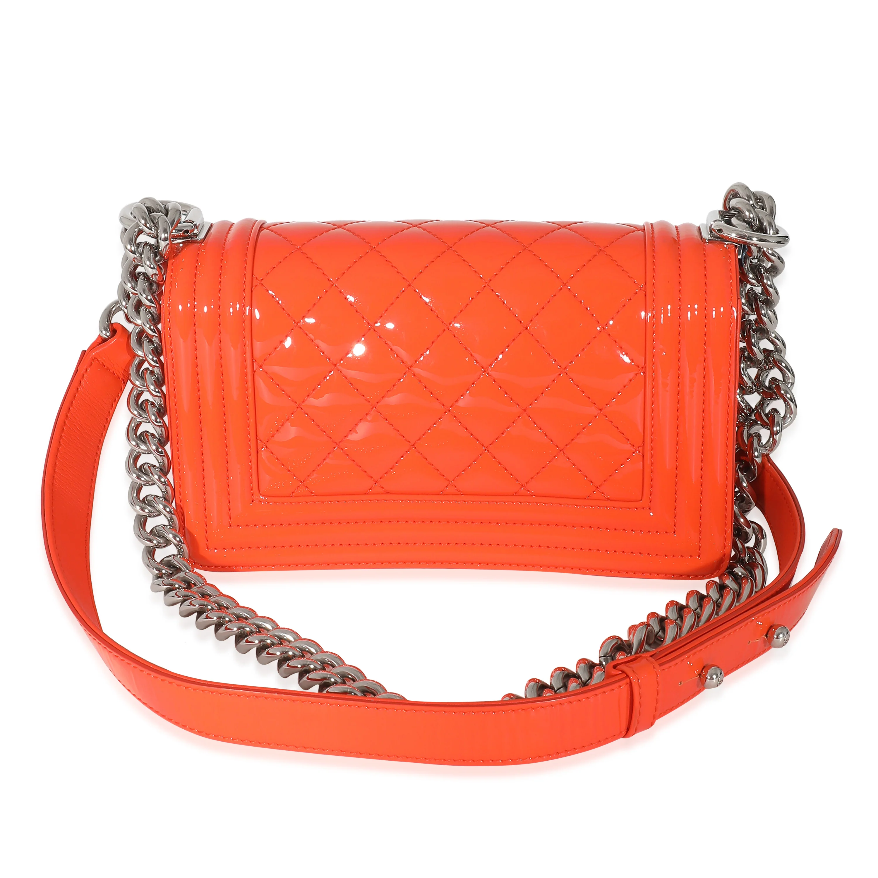 Chanel Orange Quilted Patent Small Plexiglass Boy Bag - Image 3