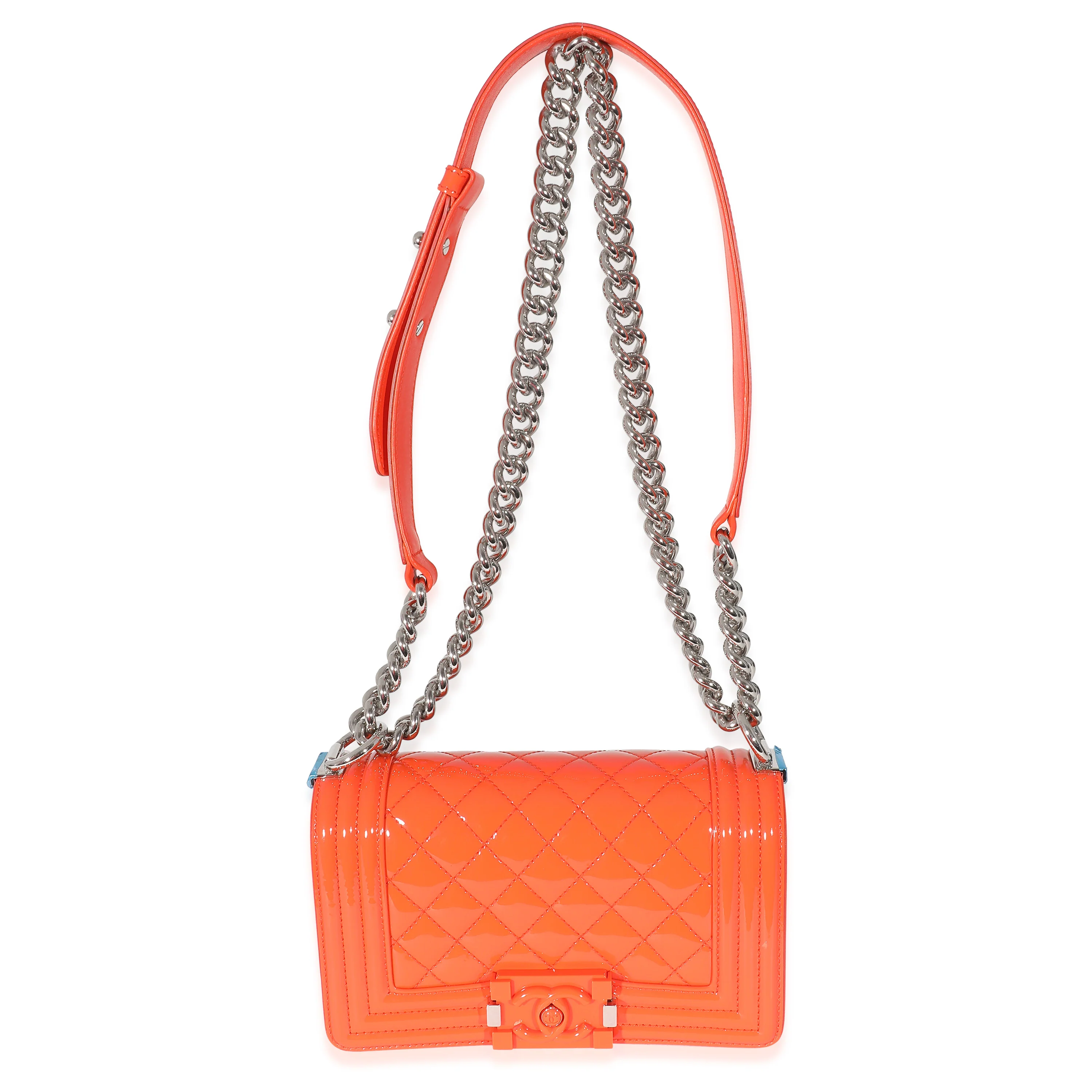 Chanel Orange Quilted Patent Small Plexiglass Boy Bag - Image 4
