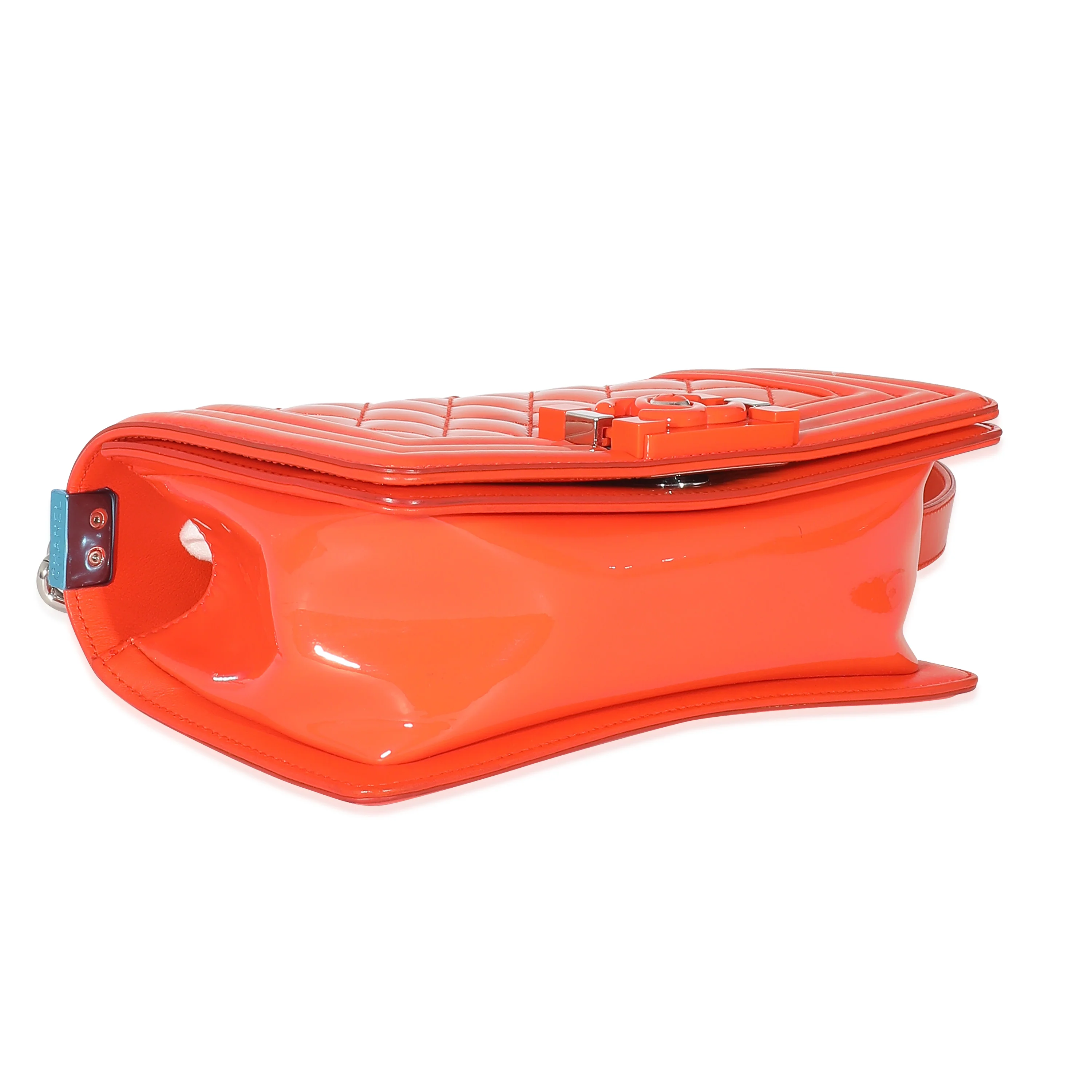 Chanel Orange Quilted Patent Small Plexiglass Boy Bag - Image 6