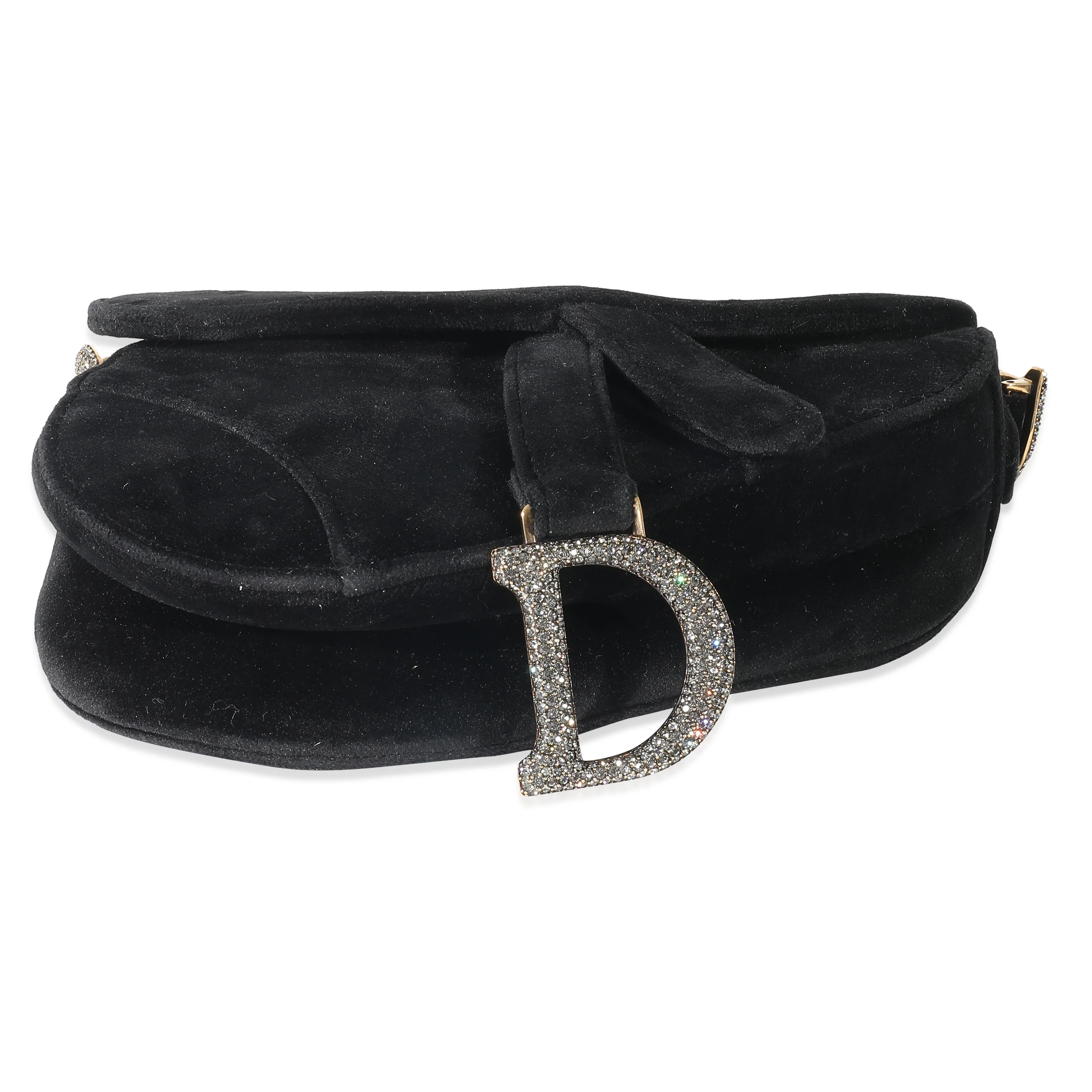 Christian Dior Black Velvet Crystals Mini Saddle Bag - Image 4