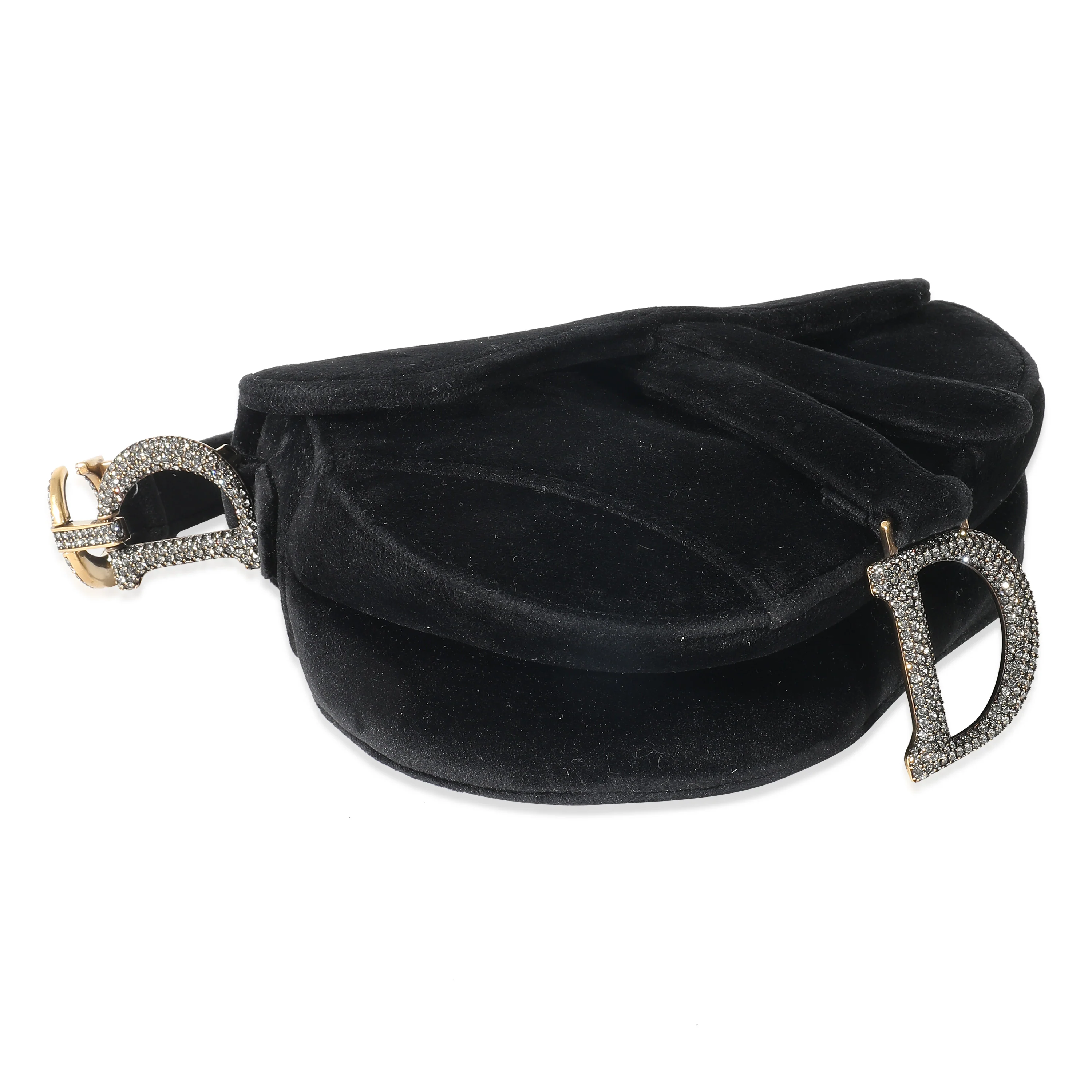 Christian Dior Black Velvet Crystals Mini Saddle Bag - Image 5