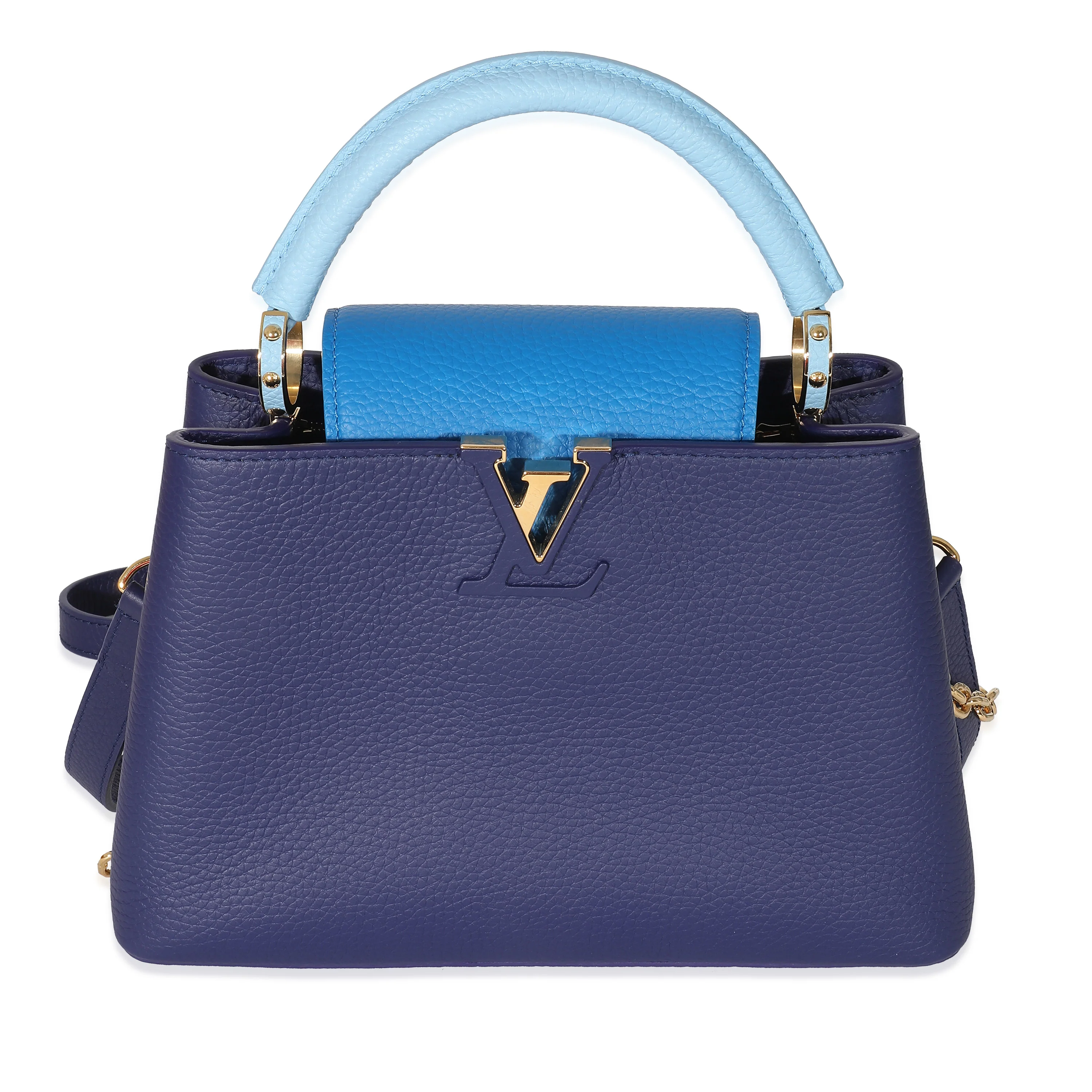 Louis Vuitton Taurillon Blue Tan Monogram Flowers Capucines BB