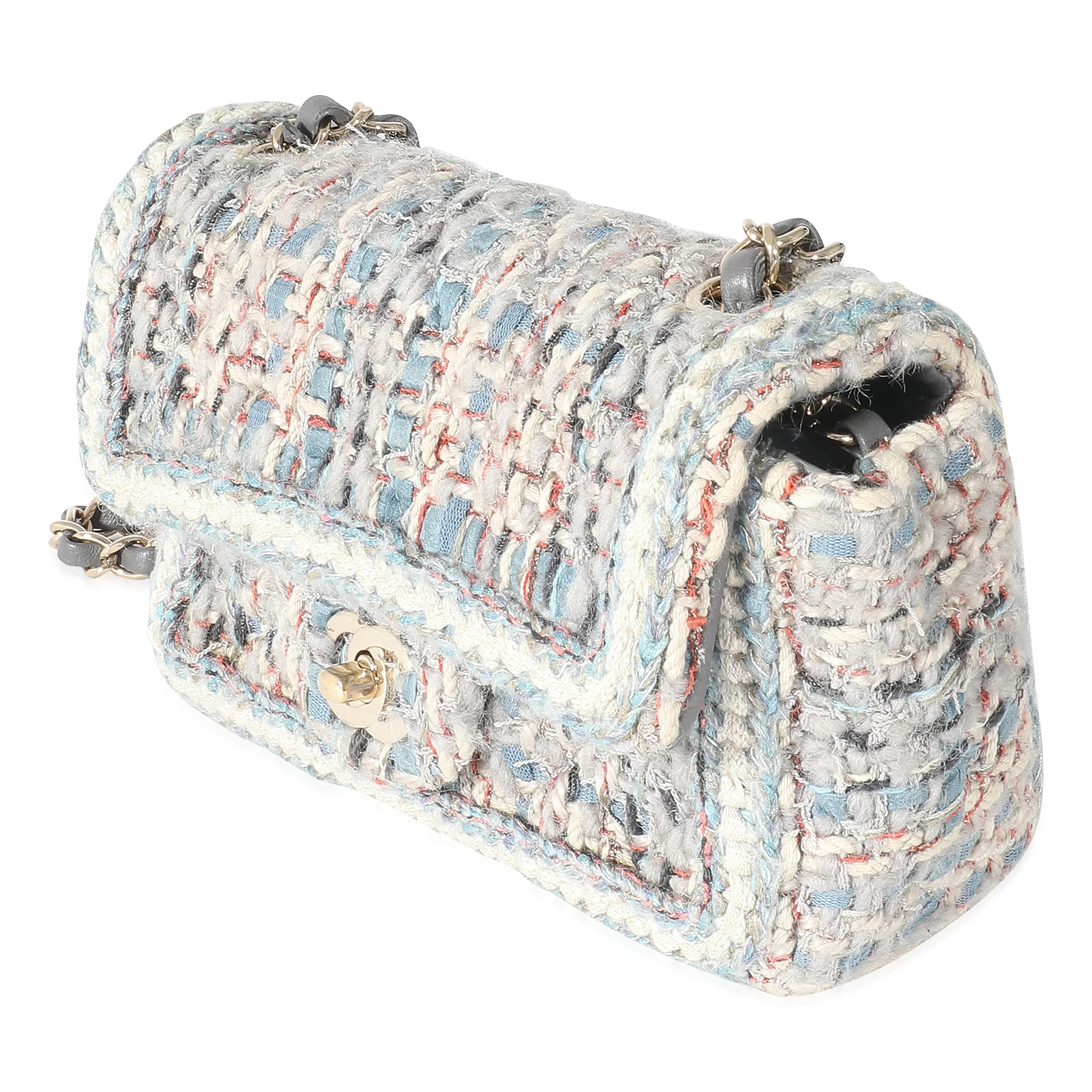 Chanel Grey Blue Braided Quilted Tweed Mini Flap Bag - Image 2