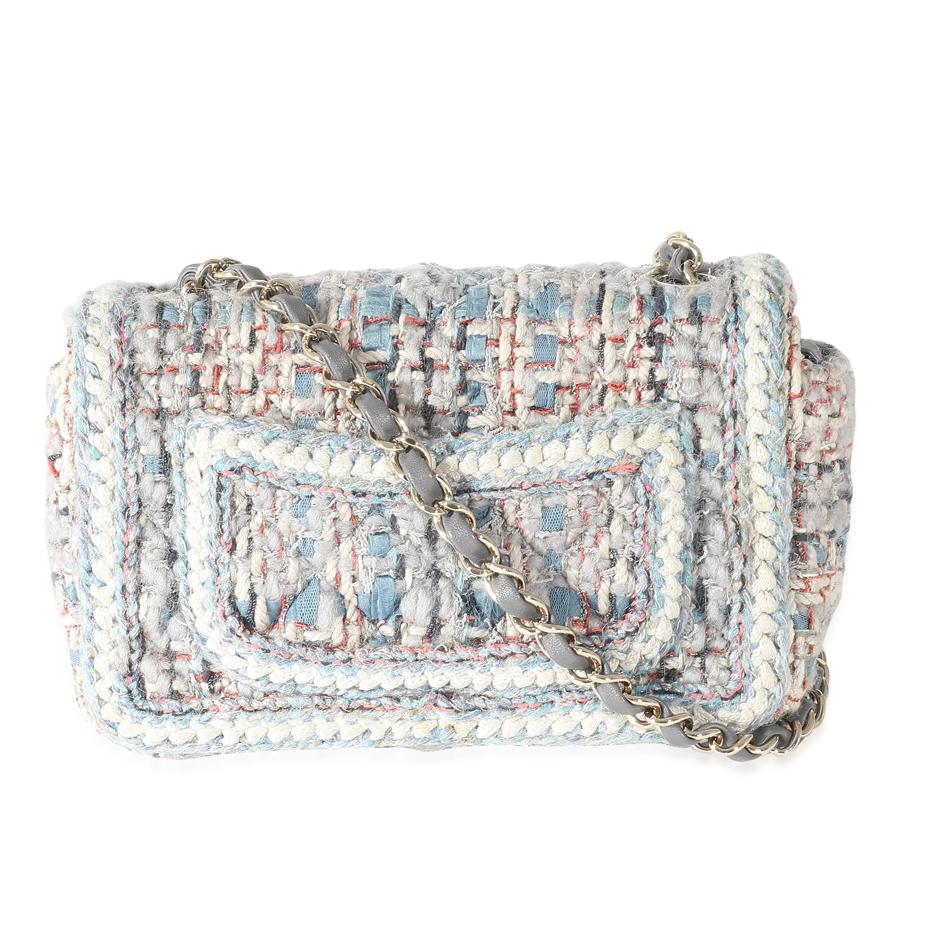 Chanel Grey Blue Braided Quilted Tweed Mini Flap Bag - Image 3