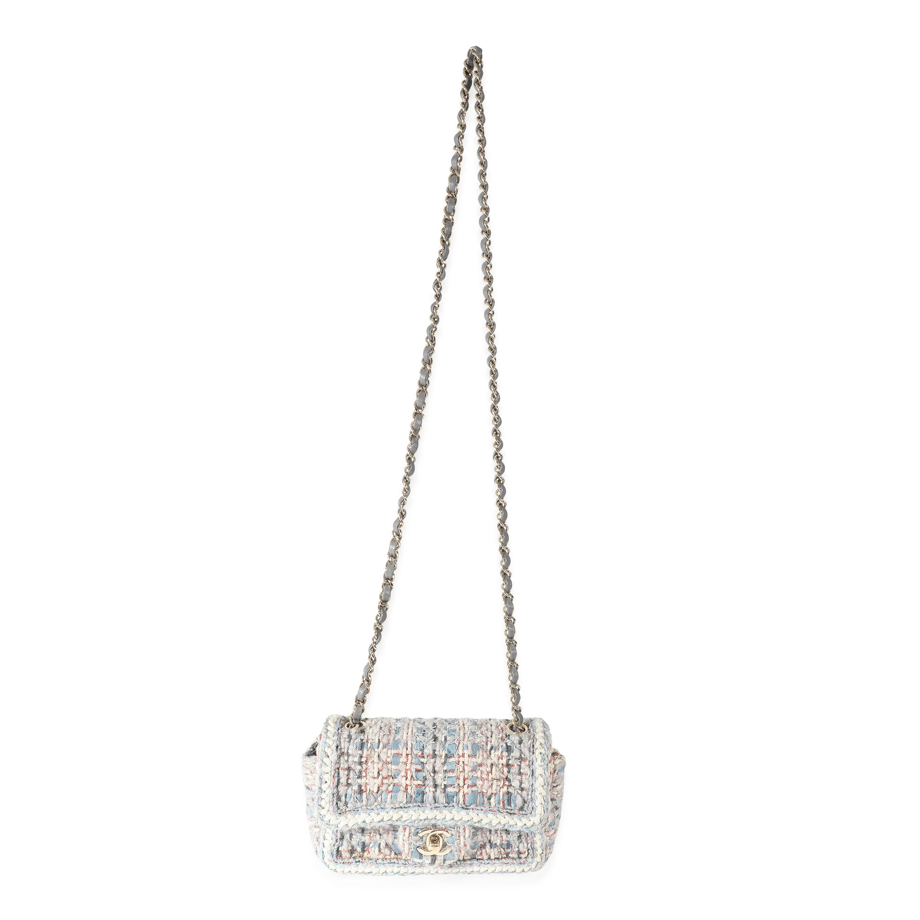 Chanel Grey Blue Braided Quilted Tweed Mini Flap Bag - Image 4