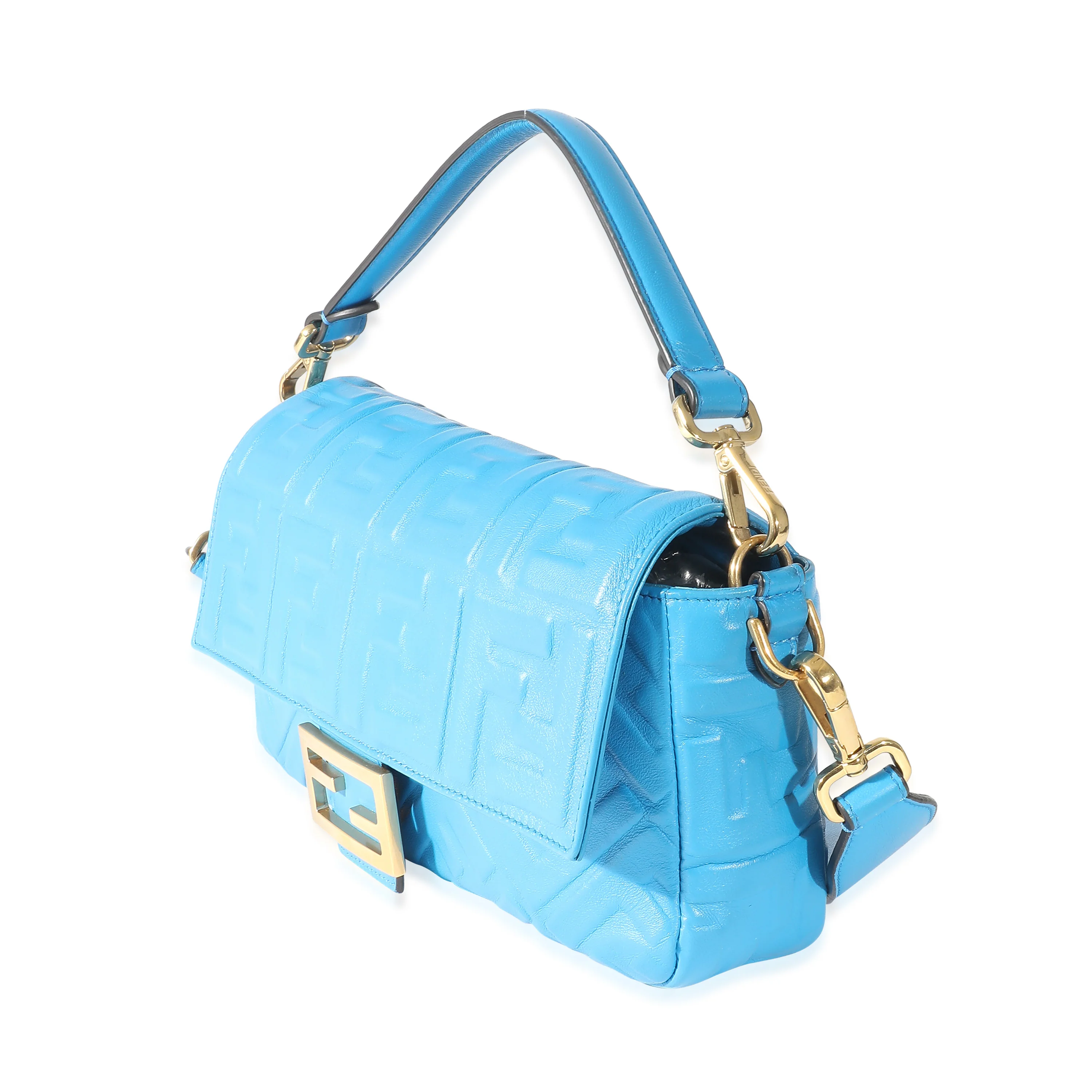 Fendi Royal Blue Nappa FF Embossed 1974 Baguette - Image 2