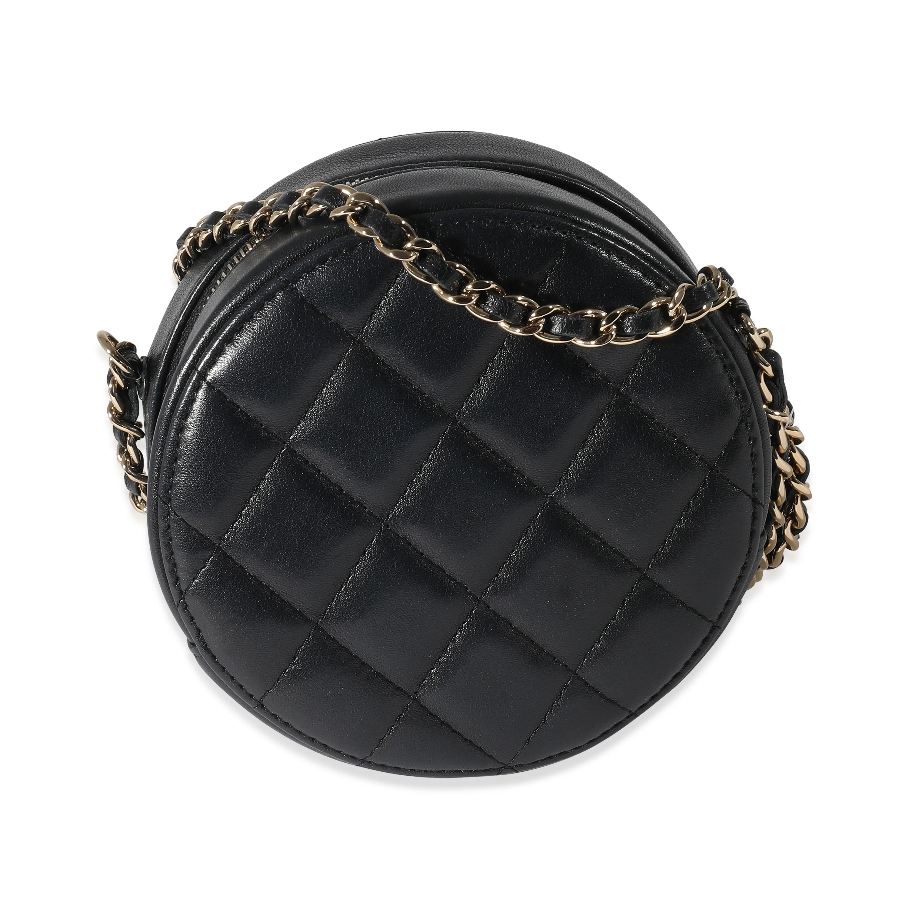 Chanel Navy Quilted Lambskin Woven CC Round Clutch With Chain - Image 3