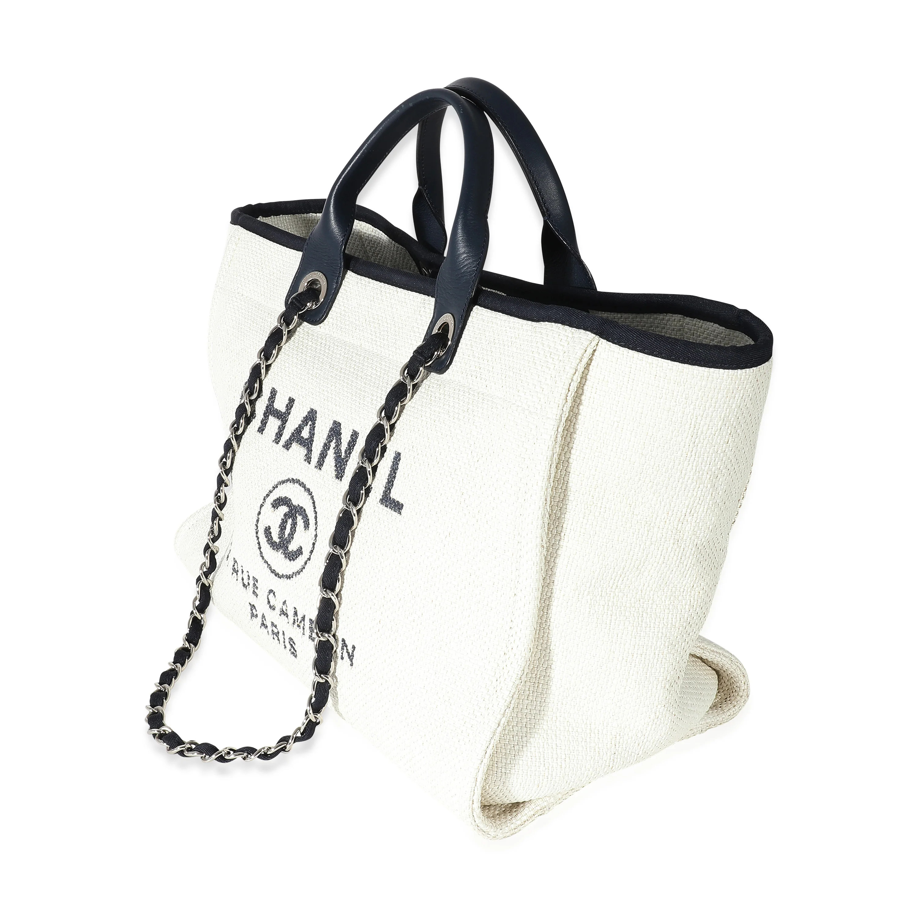 Chanel White Navy Mixed Fibres Large Deauville Tote - Image 2