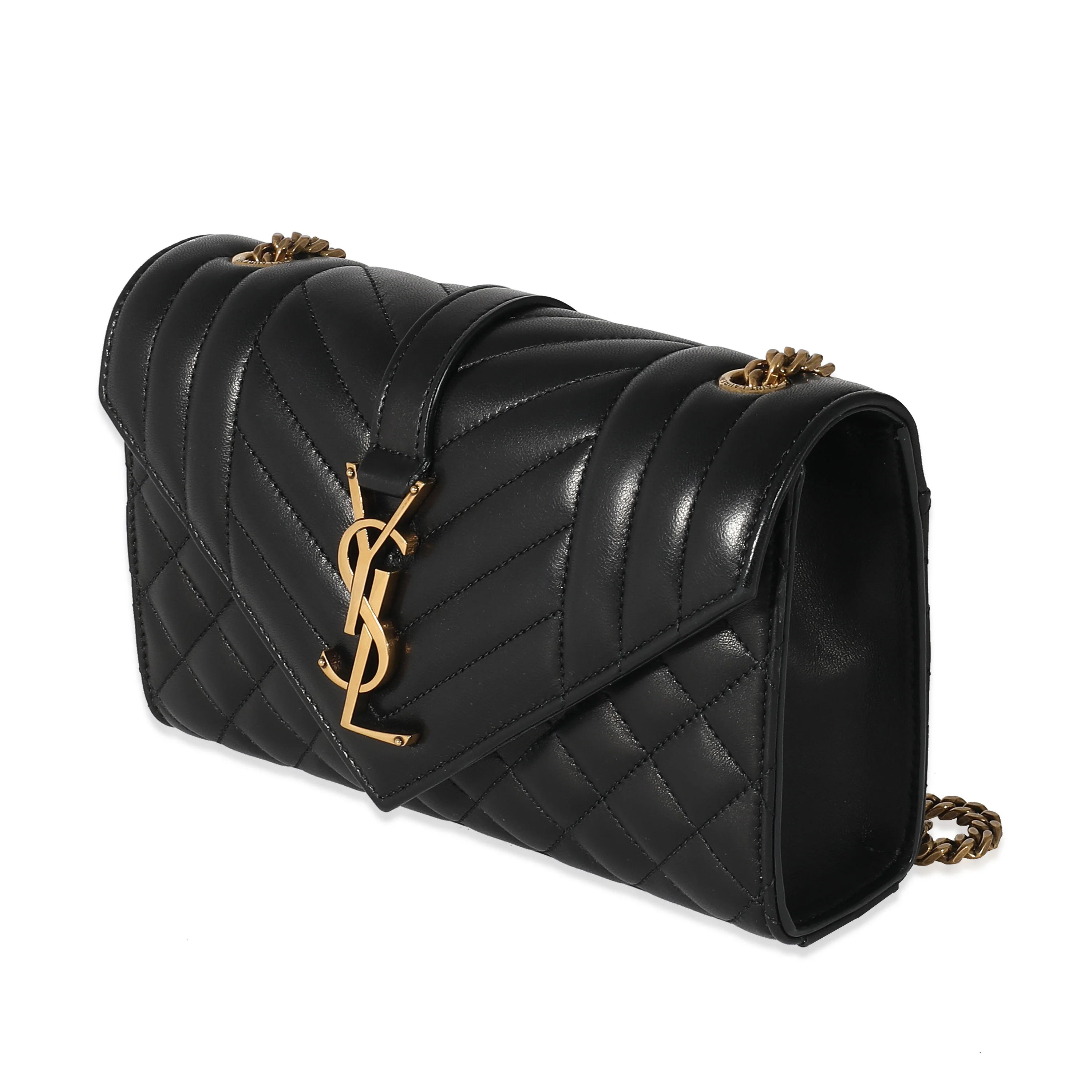 Saint Laurent Black Lambskin Mixed Matelasse Triquilt Small Envelope Bag - Image 2