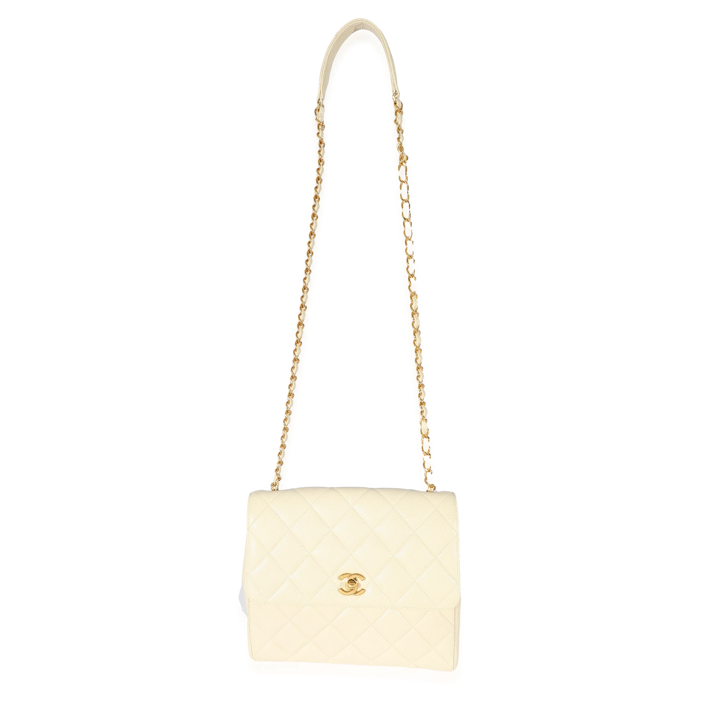 Chanel Beige Quilted Caviar Chain Flap Bag - Image 4