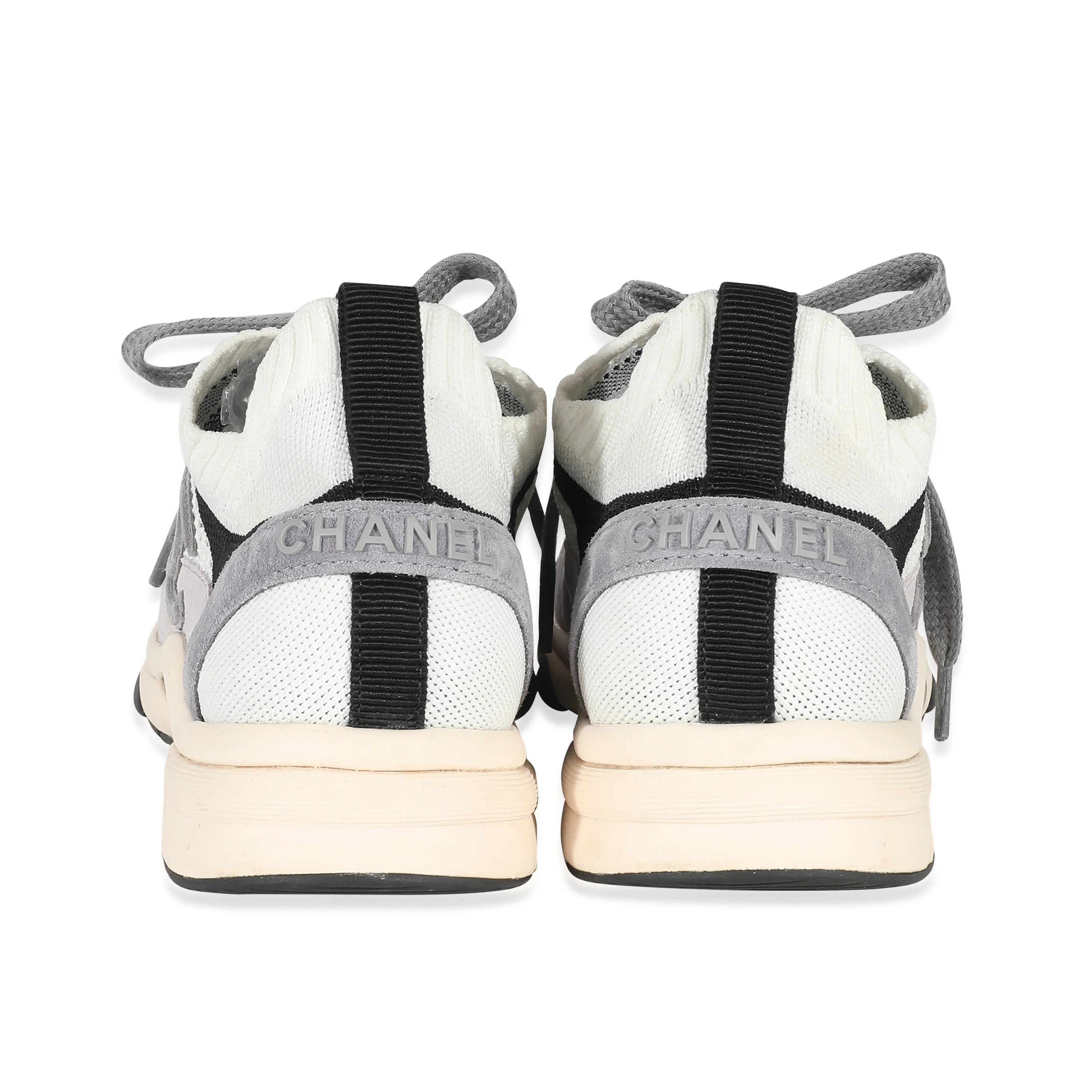 Chanel Grey White Mesh Suede CC Knit Runners 39 - Image 4