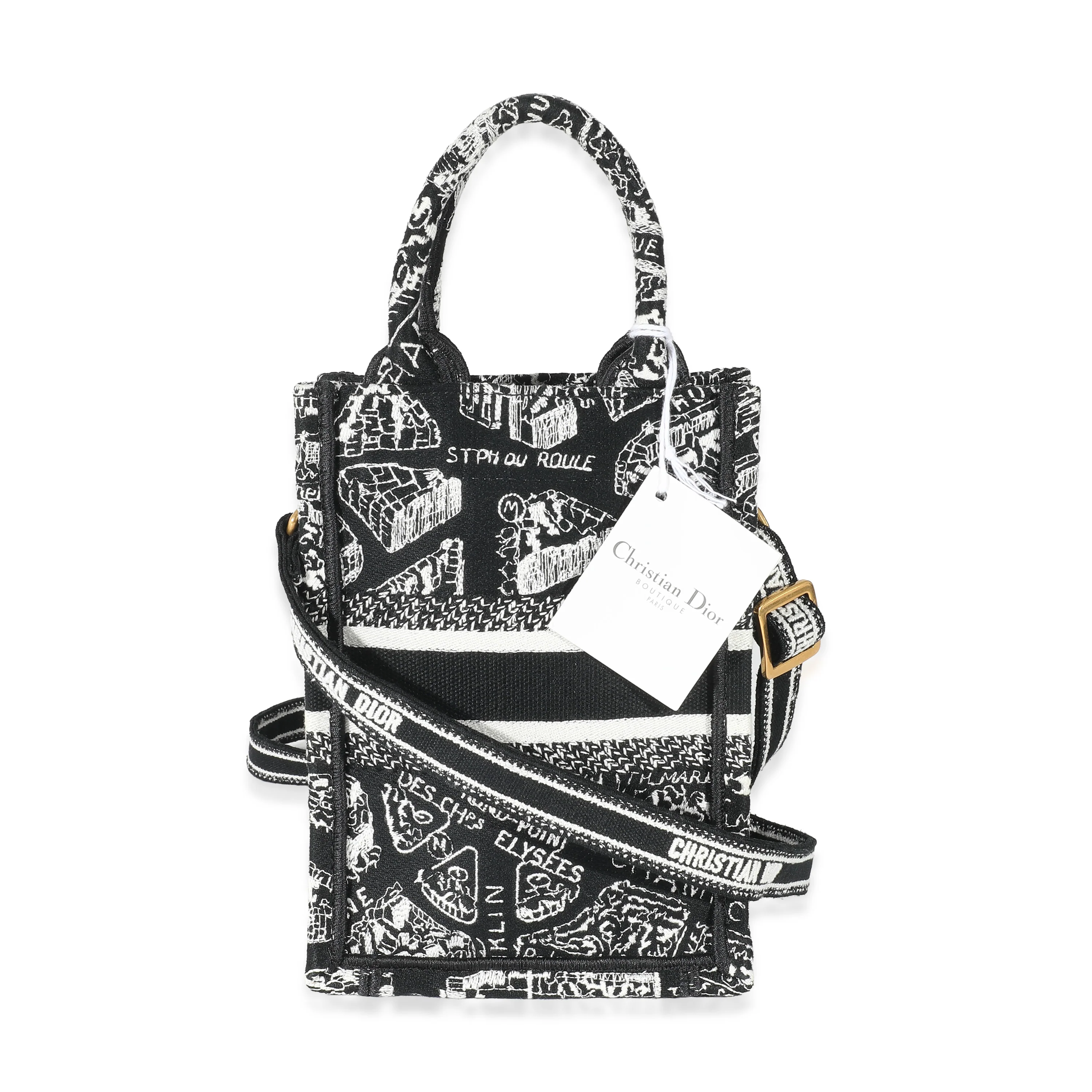Christian Dior Black Plan De Paris Canvas Mini Dior Book Tote Phone Bag - Image 3