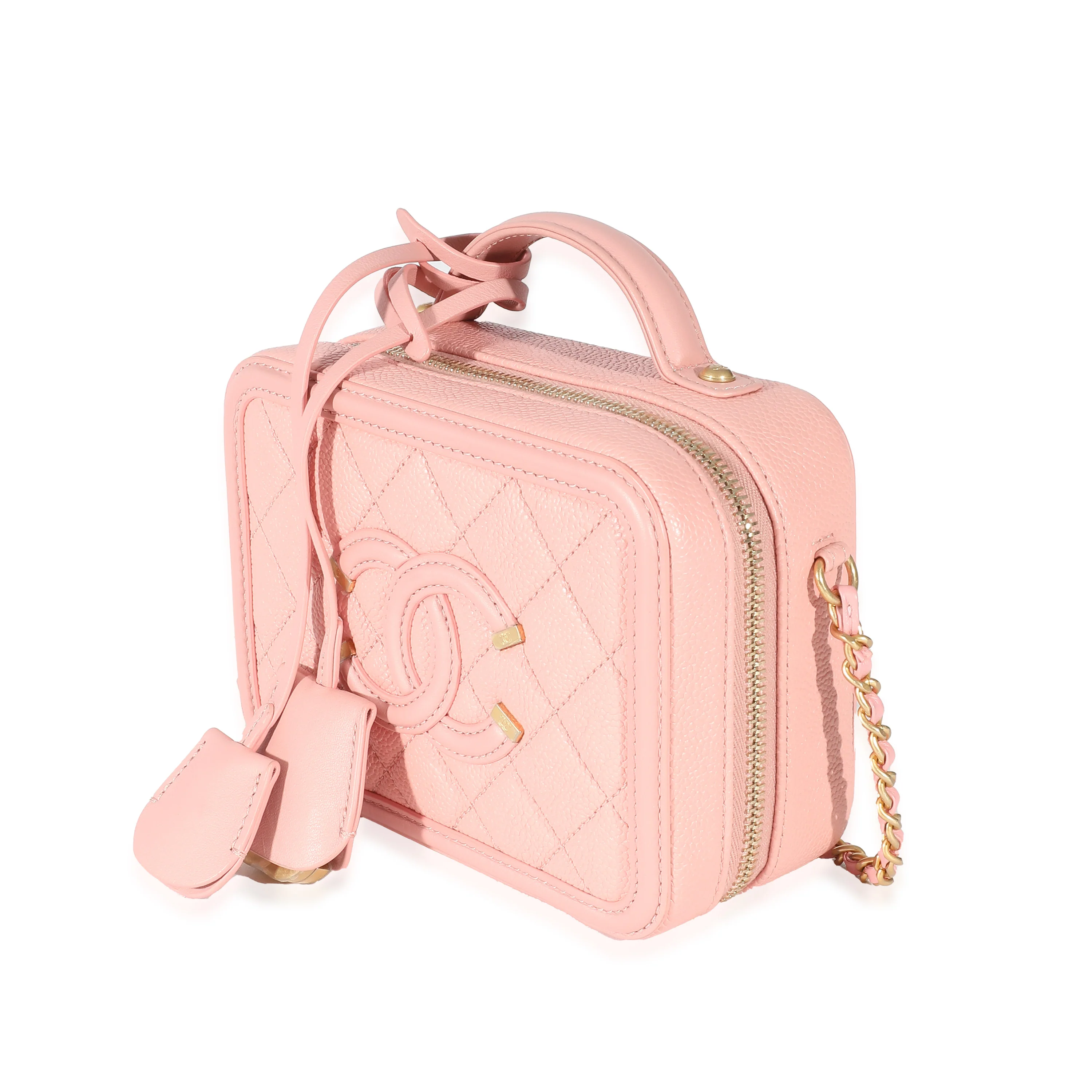 Chanel Pink Quilted Caviar CC Mini Filigree Vanity Case - Image 2