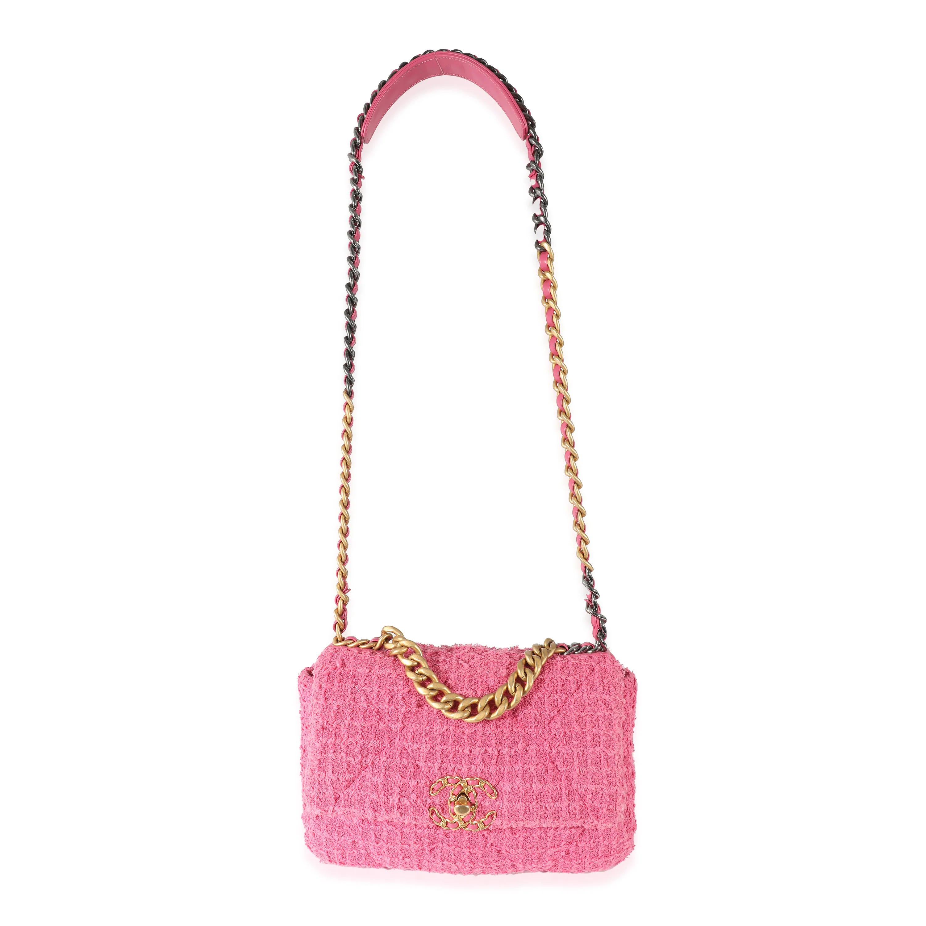 Chanel Pink Tweed Small Chanel 19 Flap Bag - Image 4