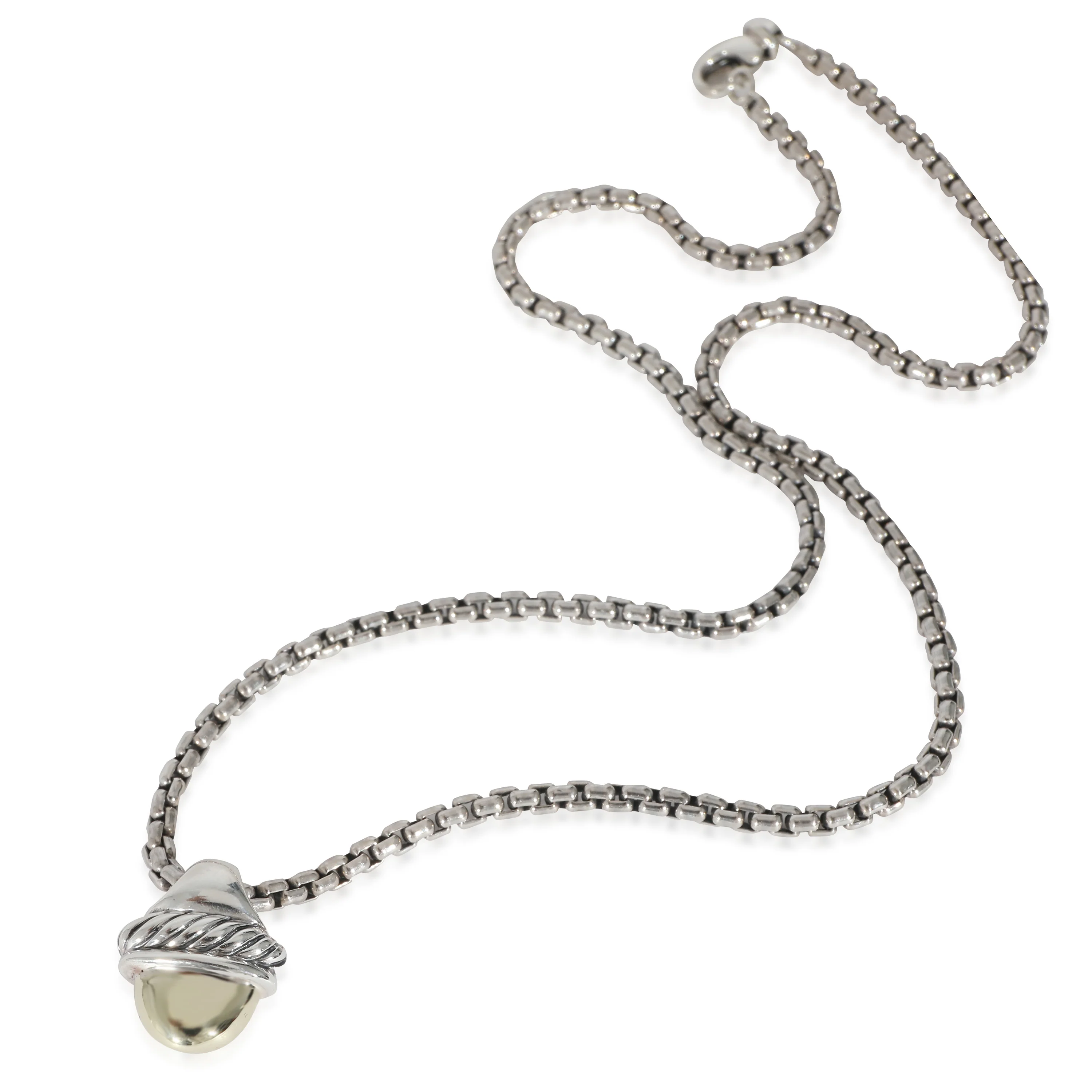 David Yurman Acorn Pendant on Box Chain in Sterling Silver & 14K Yellow Gold - Image 3