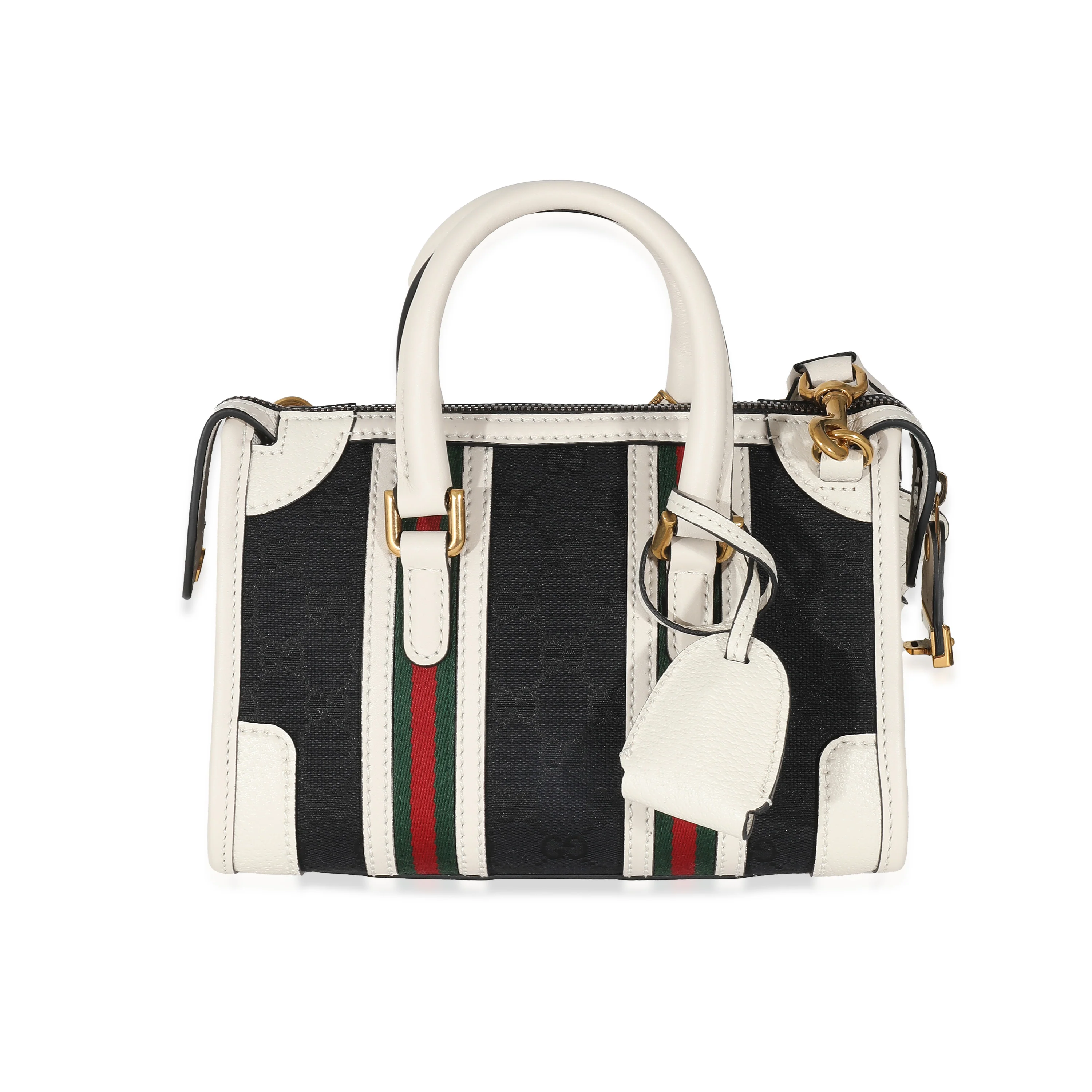 Black White Canvas Mini Double G Top Handle Bag - Image 5