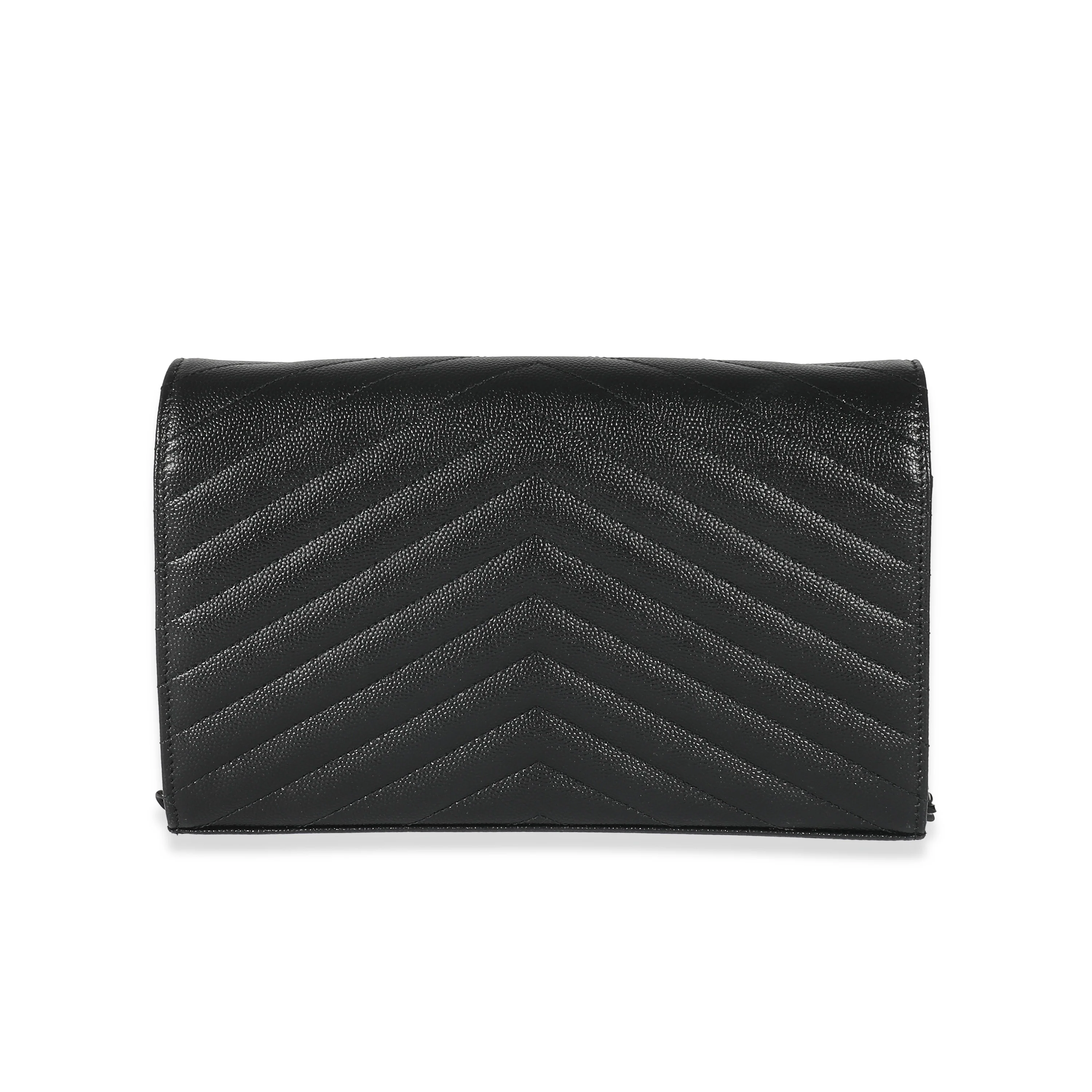 Saint Laurent Black Matelassé Grain De Poudre Cassandre Chain Wallet - Image 3
