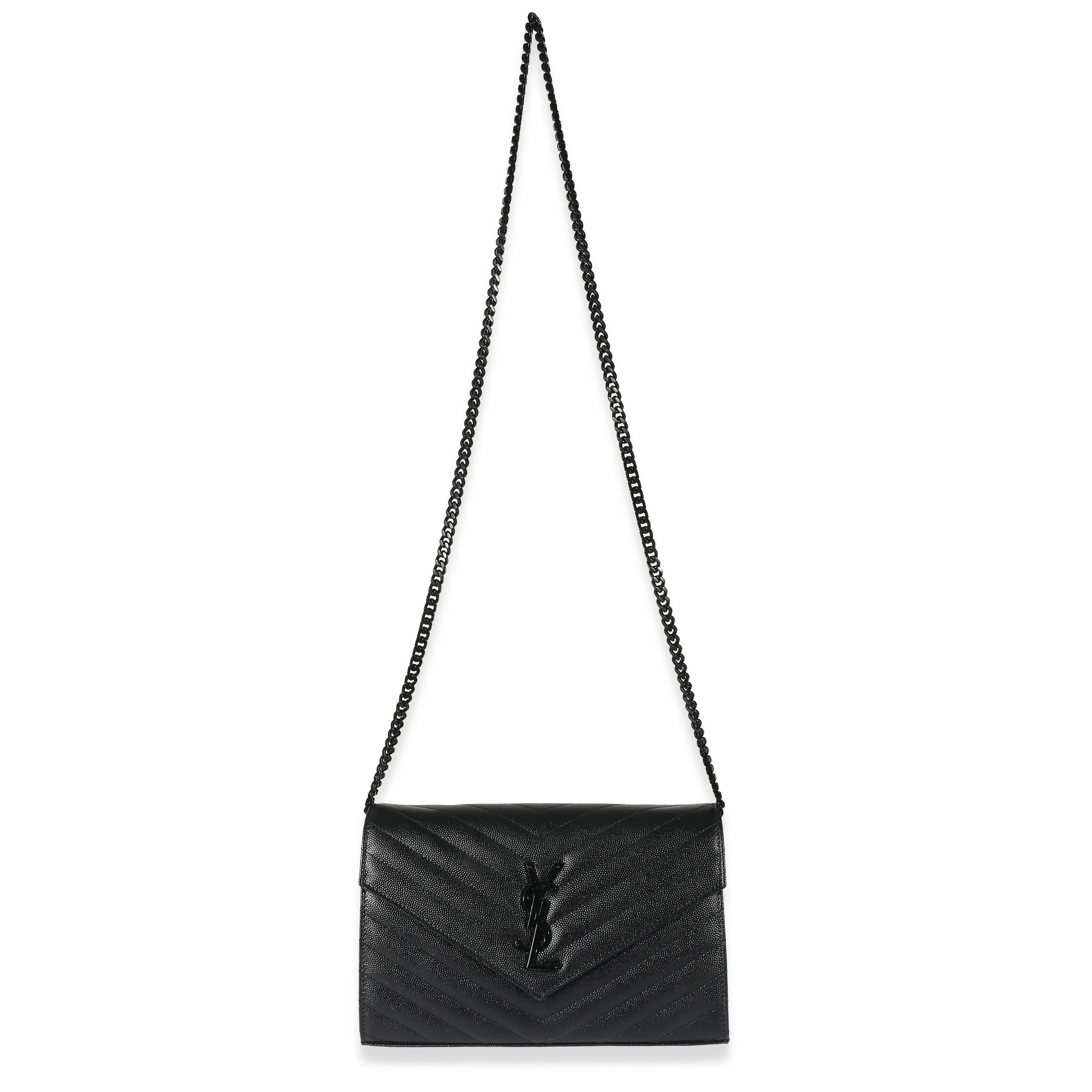 Saint Laurent Black Matelassé Grain De Poudre Cassandre Chain Wallet - Image 4