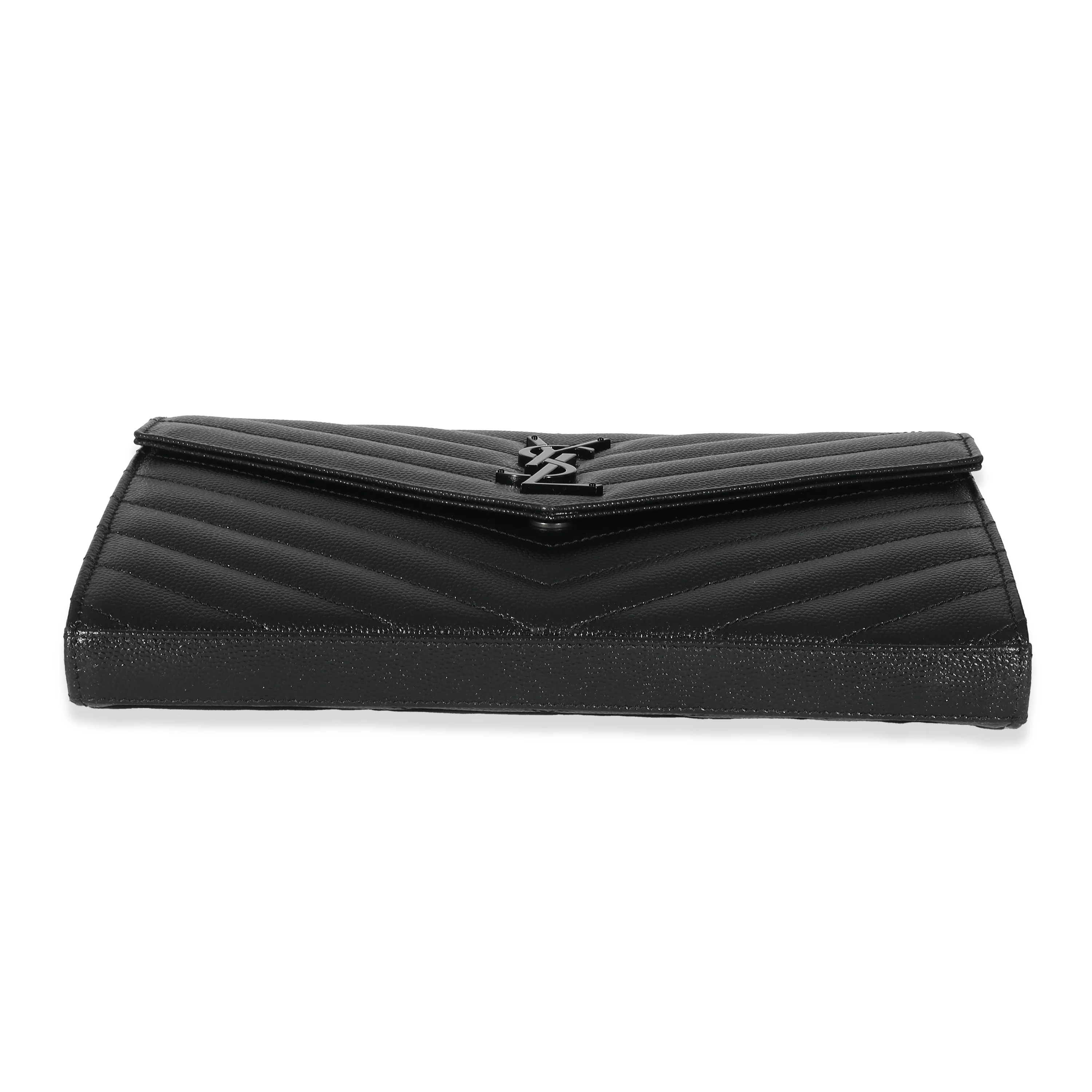 Saint Laurent Black Matelassé Grain De Poudre Cassandre Chain Wallet - Image 5