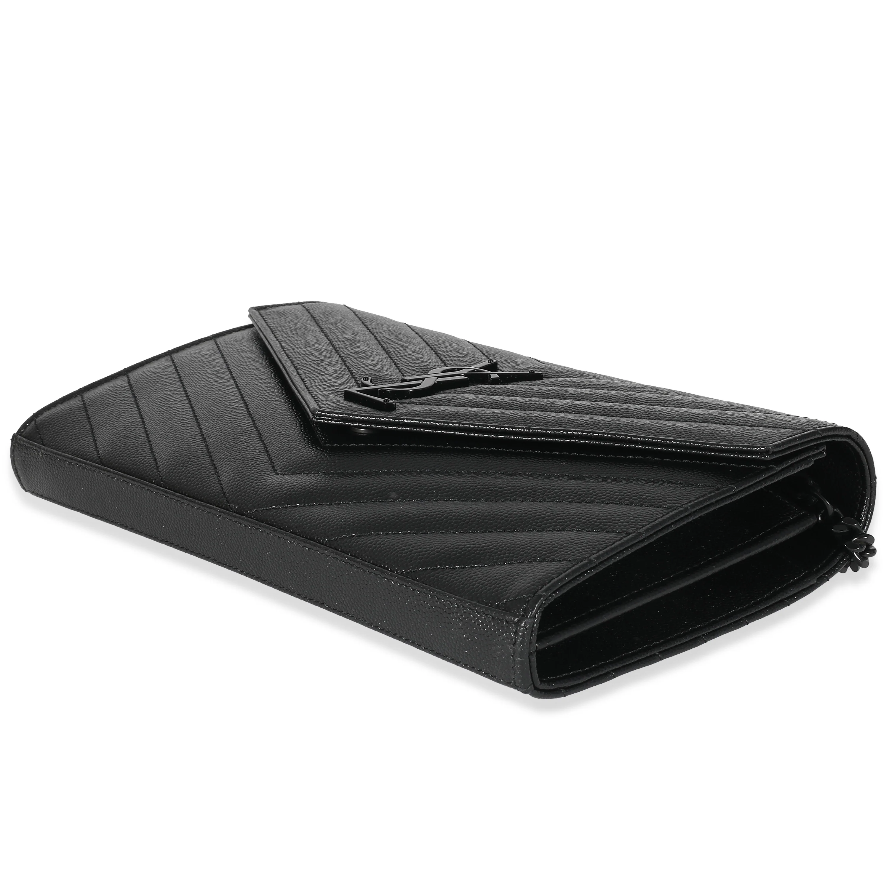 Saint Laurent Black Matelassé Grain De Poudre Cassandre Chain Wallet - Image 7